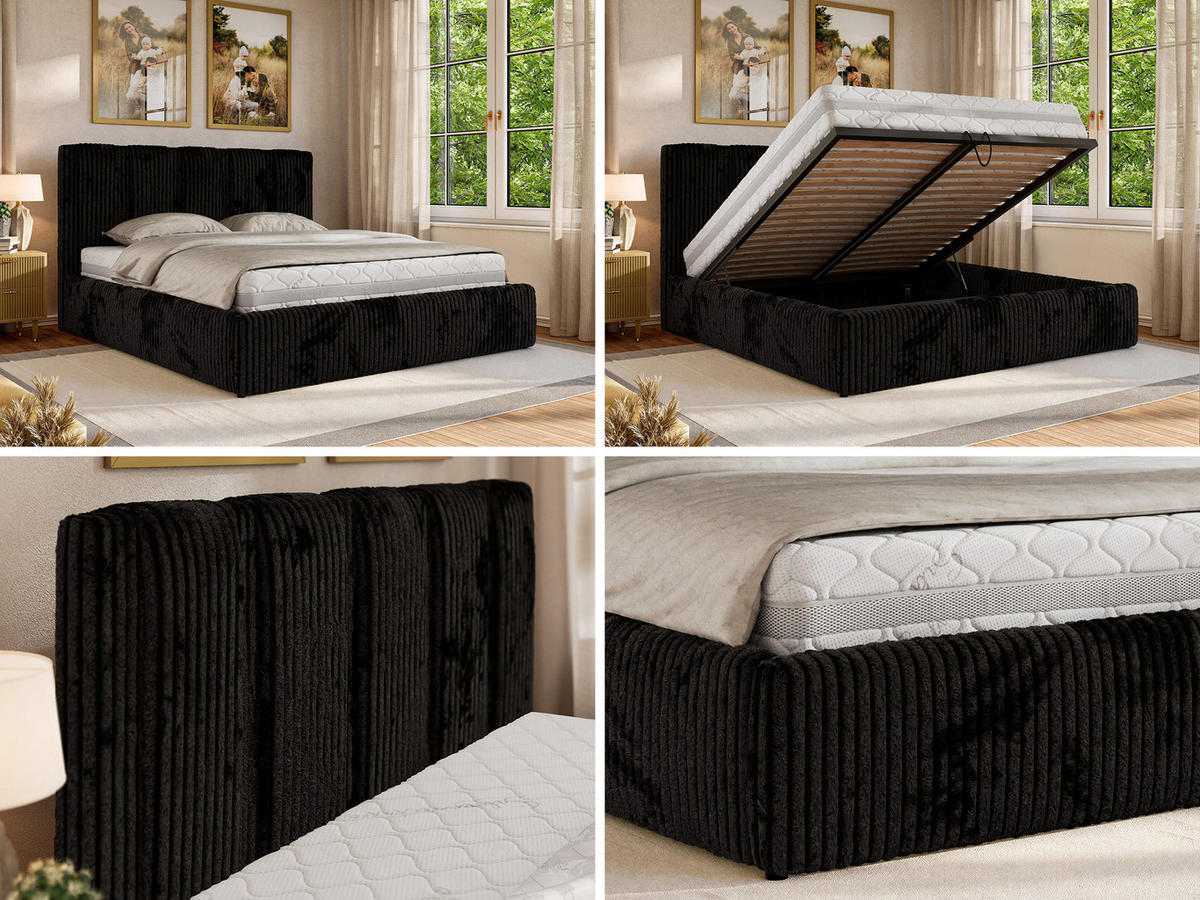POLSTERBETT SAVINO CLASSIC 160/200 - Schwarz Cord - ohne Matratze - Schwarz, Textil (160/200cm) - MKS
