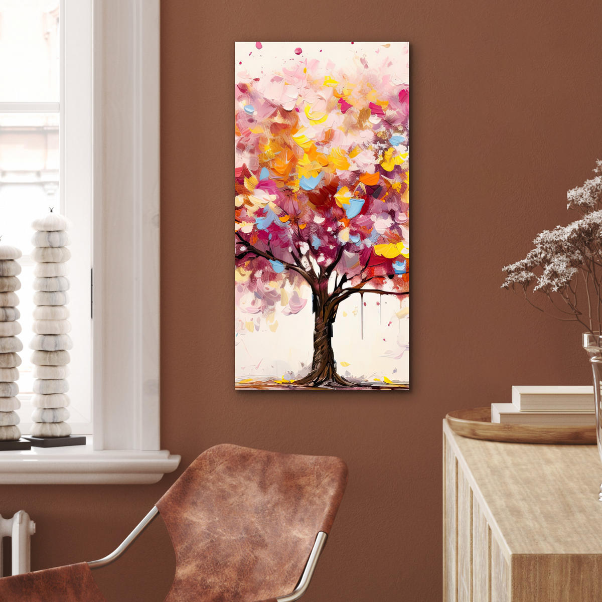 KOVOVÝ OBRAZ Akvarel - Strom - Umenie - Abstraktné 40x80 cm - viacfarebná, kov (40/80cm) - MuchoWow