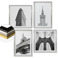 WANDBILDER 4er Set - 50x50 cm & 40x60 cm Silberner Rahmen - Architektur Schwarz-Weiß-Minimalismus - Silberfarben, Kunststoff (50/50cm) - ArtPrintCave
