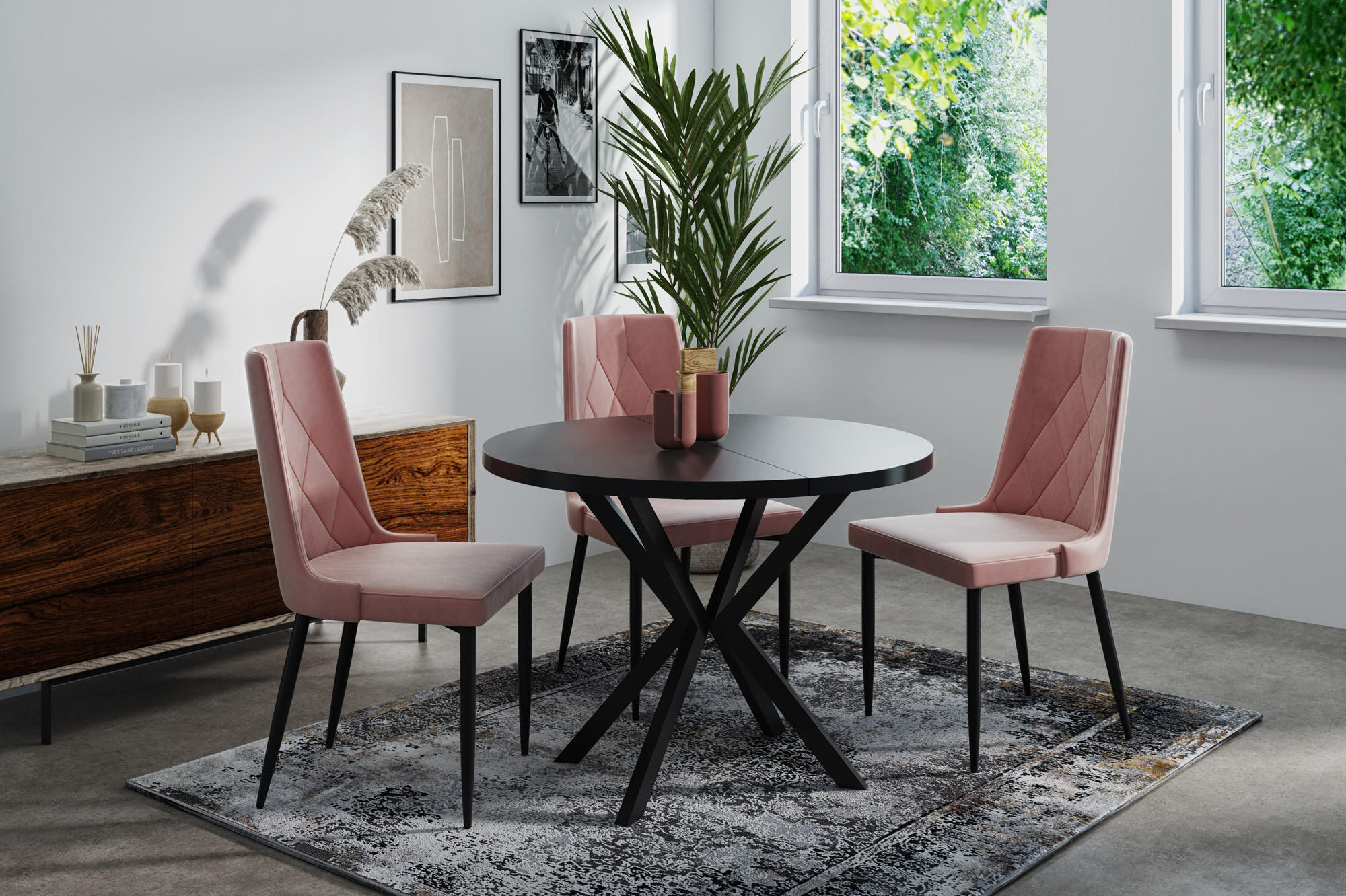 ESSTISCH Valeo runder ausziehbarer, Schwarz 100-180/100/76 cm - Schwarz, Holzwerkstoff/Metall (100/100/76cm) - WFL GROUP