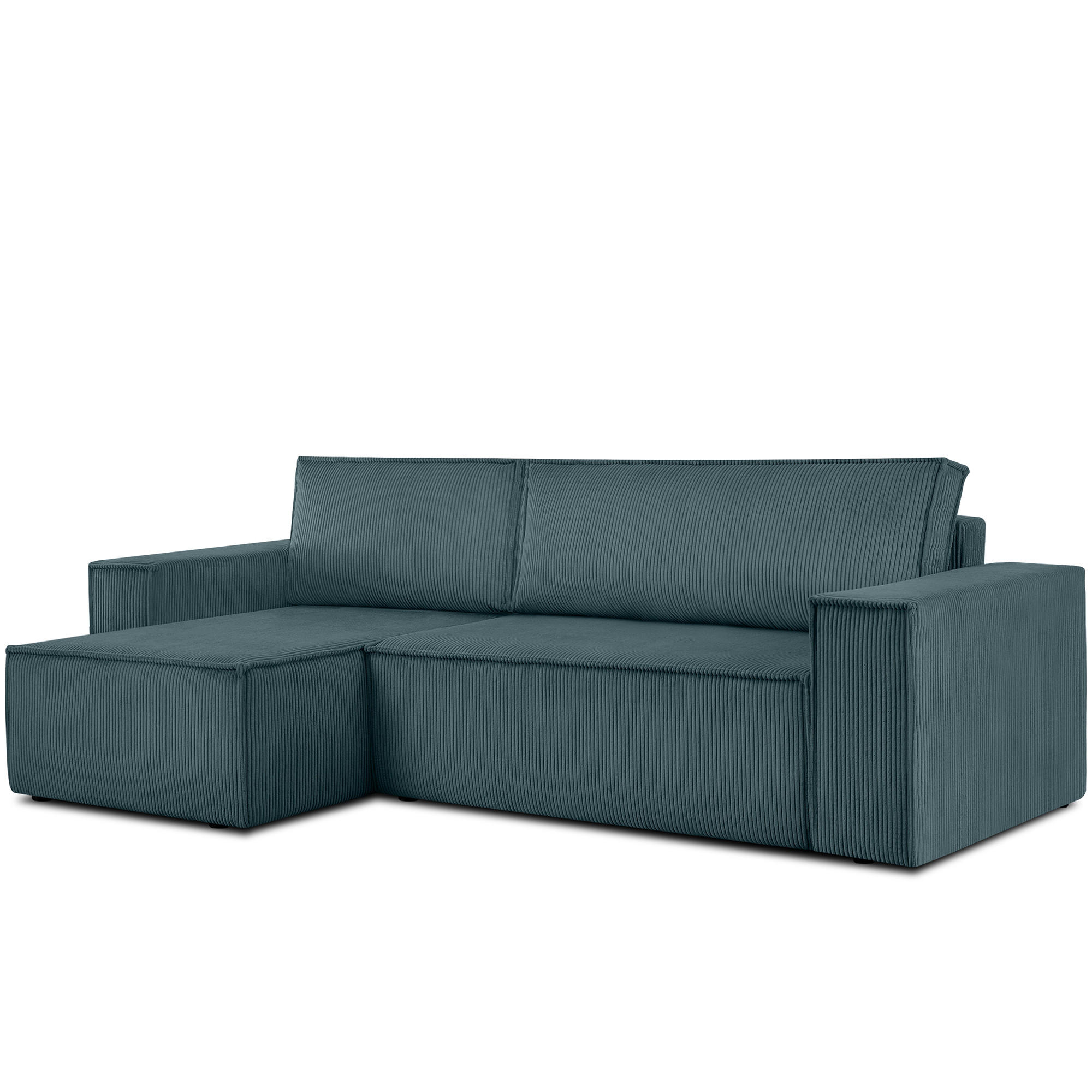 ECKSOFA-LINKS/RECHTS NAPI Schlaffunktion mit Cordbezug, Blau - Blau/Schwarz, Textil (262/148cm) - KONSIMO®