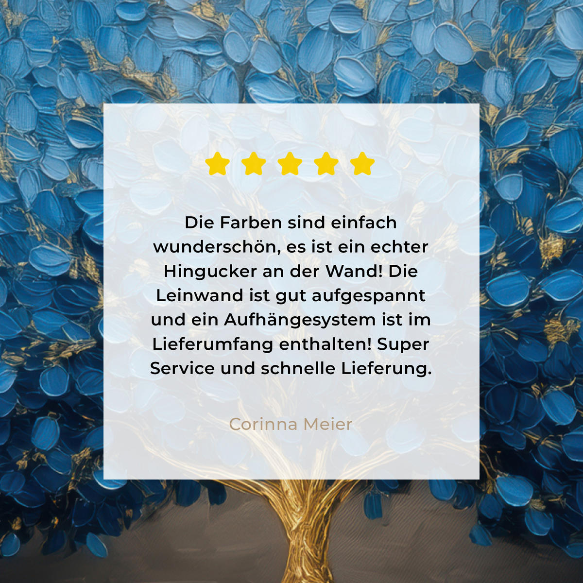 LEINWANDBILD Baum - Blau - Blätter - Pinselstriche Deko Groß 90x90 cm - Blau, Textil (90/90cm) - MuchoWow