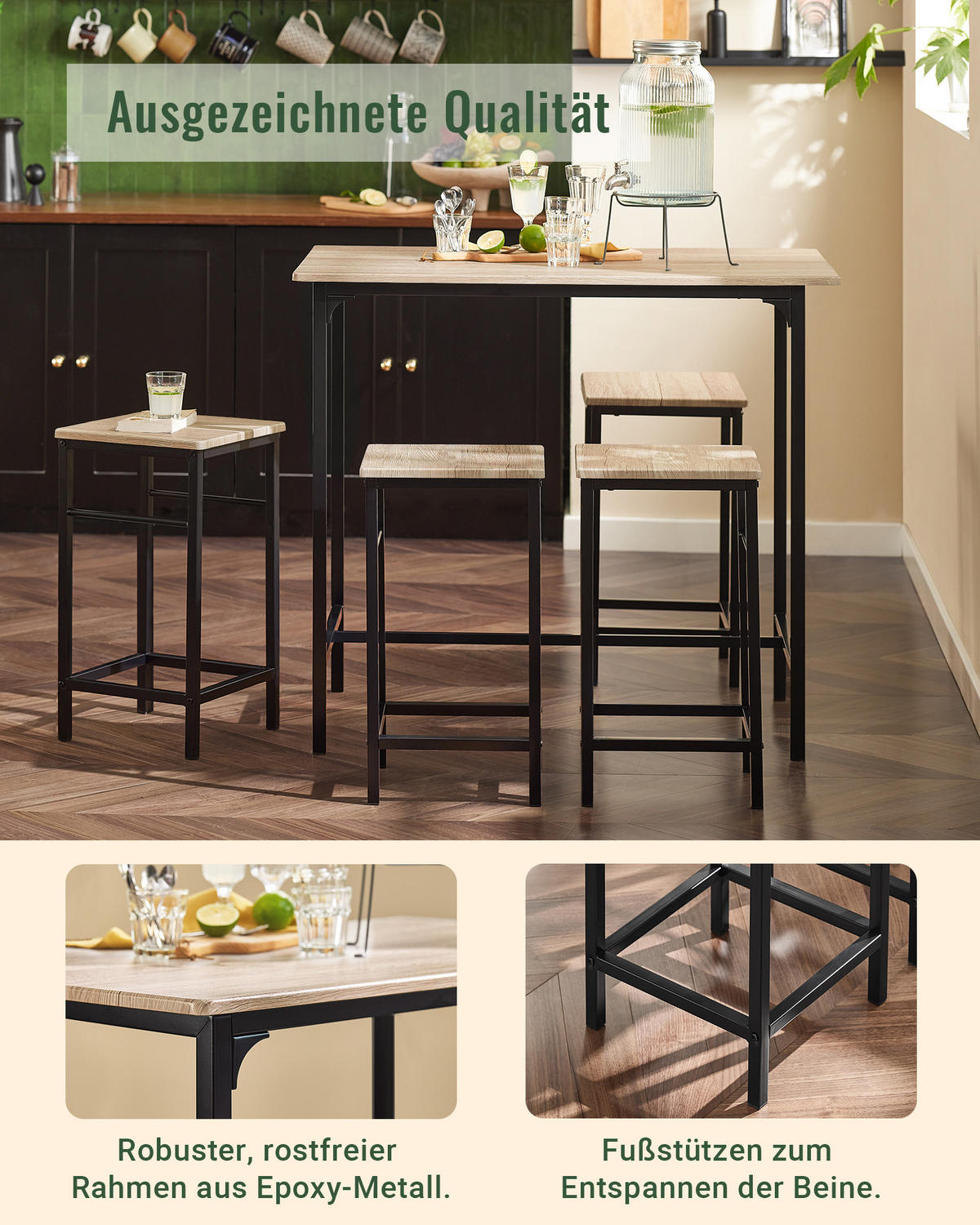 BARTISCH + 4 x BARHOCKER - Naturfarben, Holzwerkstoff (100/87/60cm) - SoBuy