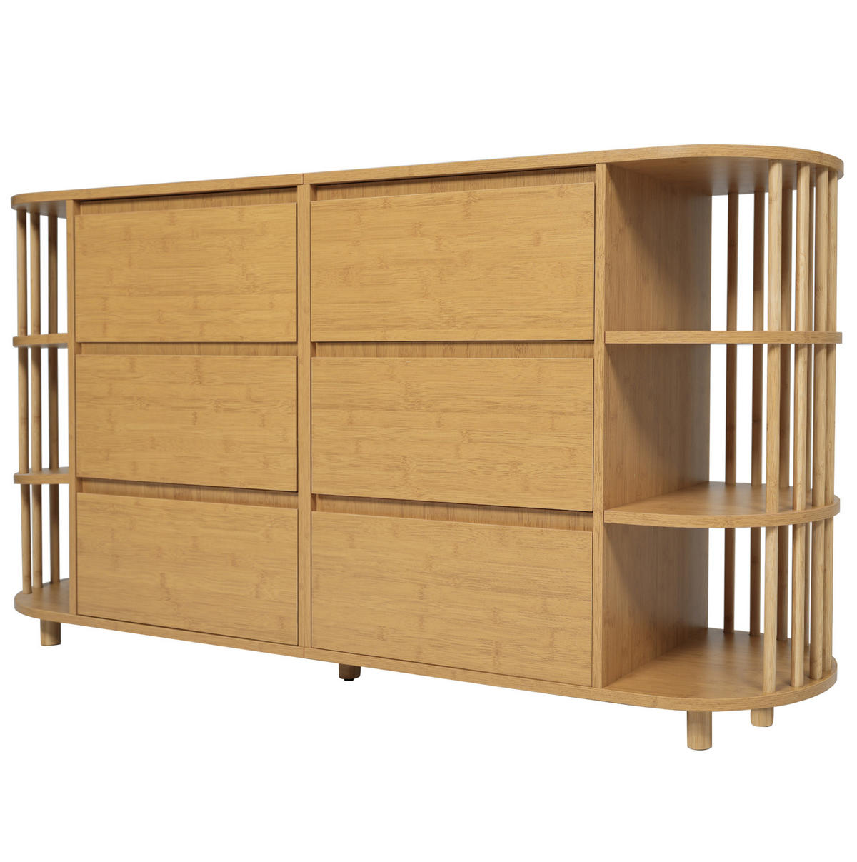 SIDEBOARD 160/40/75 cm in Eiche mit 6 Schubladen und Bambusregalen - Naturfarben, Holzwerkstoff (160/75/40cm) - Flora Grace
