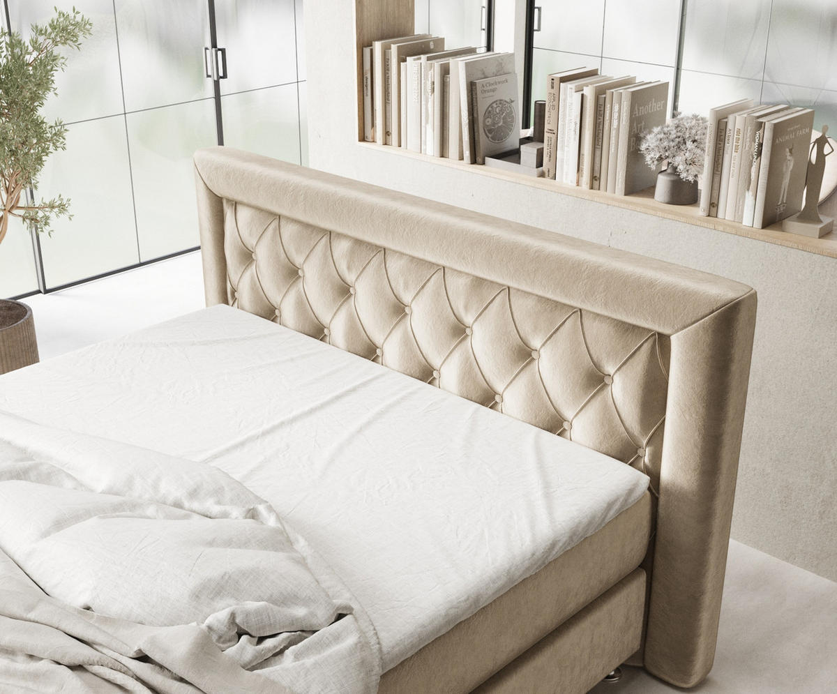 BOXSPRINGBETT Lavello Beige 140/200 cm mit Latex-Topper - Beige/Silberfarben, Holz/Holzwerkstoff (140/200cm) - Maison de Reve