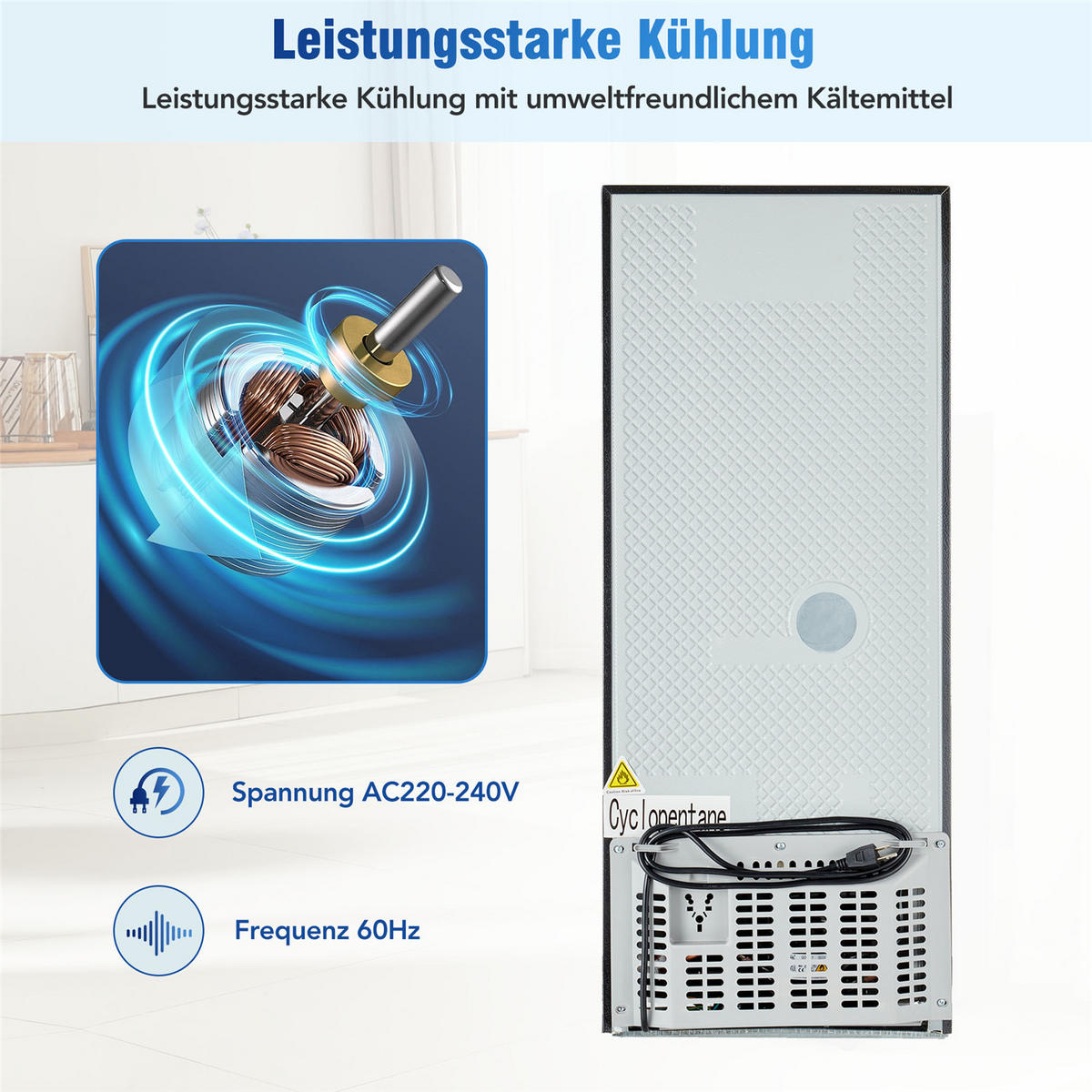 MINIKÜHLSCHRANK 106L (60L+46L) LED Kompressor 7 Stufen Silber/Schwarz - Silberfarben, Metall (42.5/102/44.5cm) - Kaket