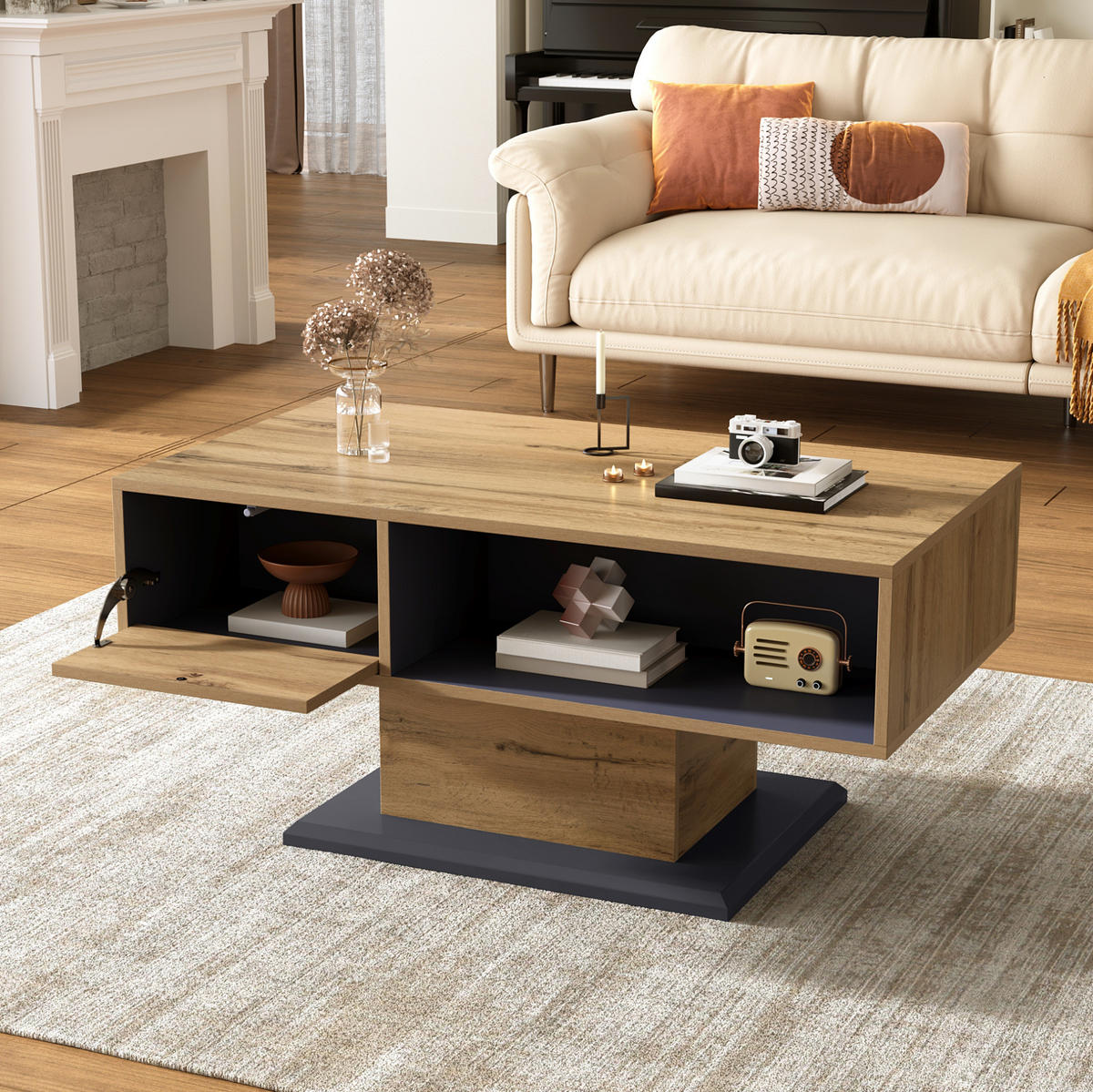 COUCHTISCH aus Spanplatte 100x50x46,5 cm in Naturfarben mit Stauraum - Naturfarben, Holzwerkstoff (100/50/46.5cm) - Modfu