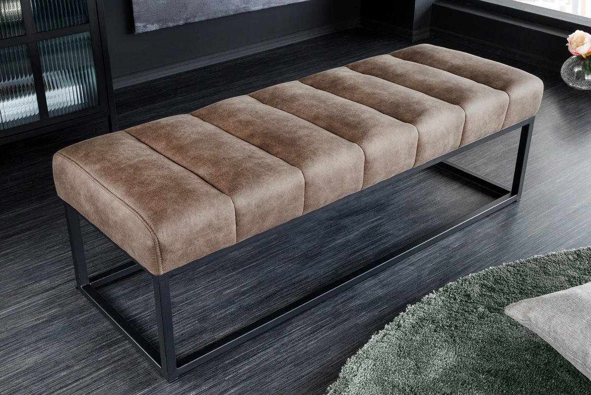 SITZBANK PETIT BEAUTÉ Microfaser Taupe 110 cm - Taupe/Schwarz, Textil/Metall (108/40/40cm) - riess-ambiente