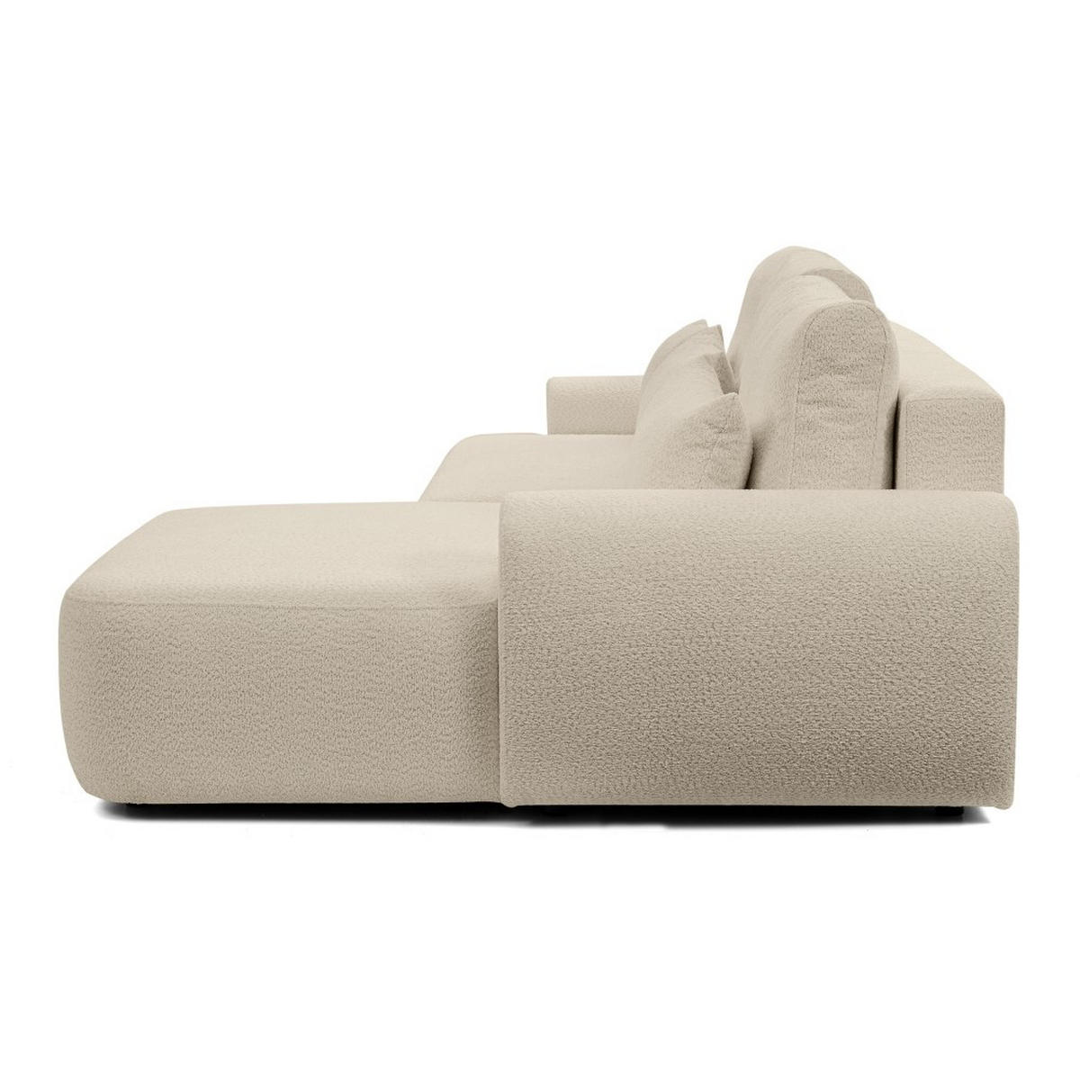 ECKSCHLAFSOFA Oliver im Bouclé-Gewebe, Beige, rechts - Beige/Schwarz, Textil (266/160cm) - Beautysofa