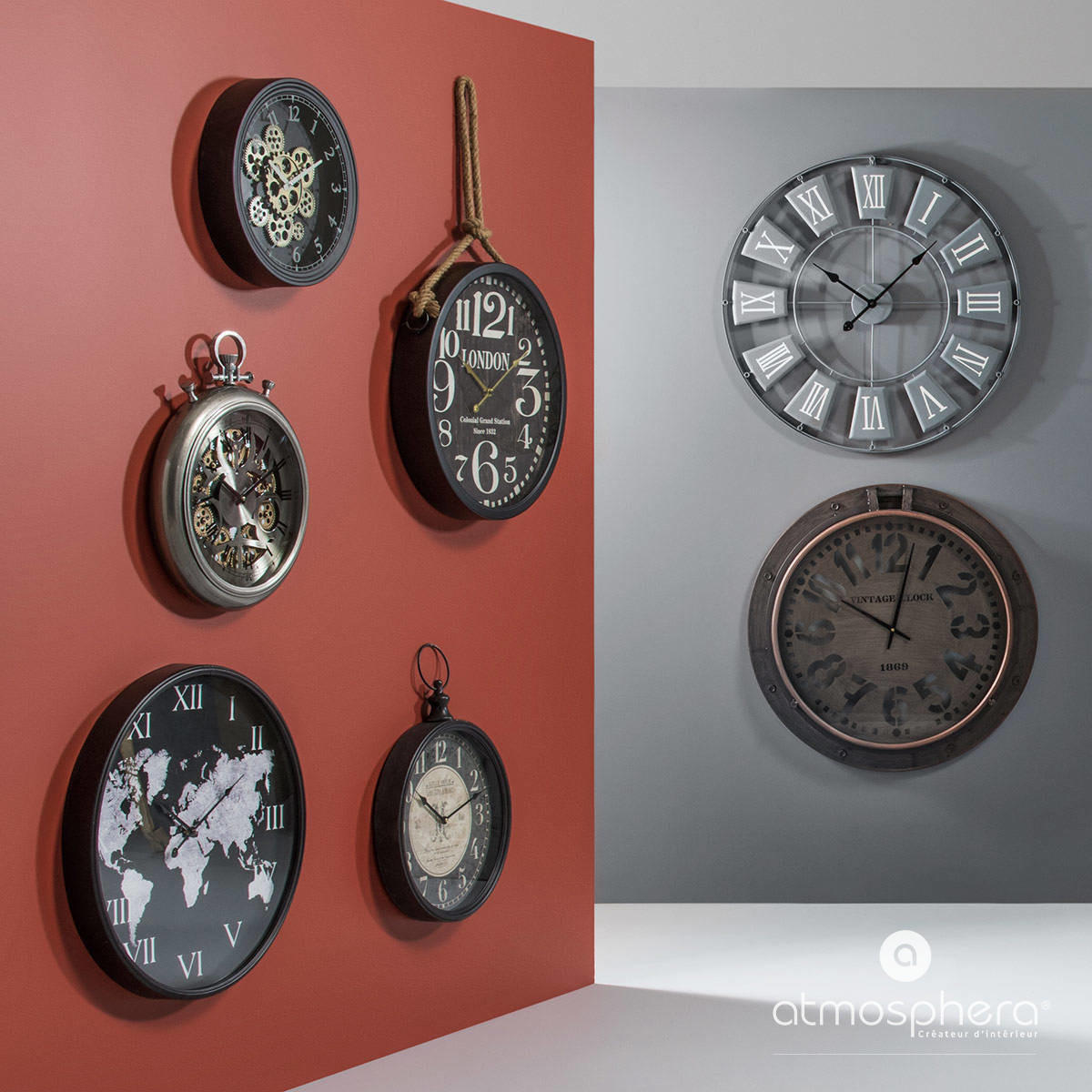 WANDUHR 7/37/37 cm - Schwarz, Metall (37/37/7cm) - Atmosphera Createur d´interieur
