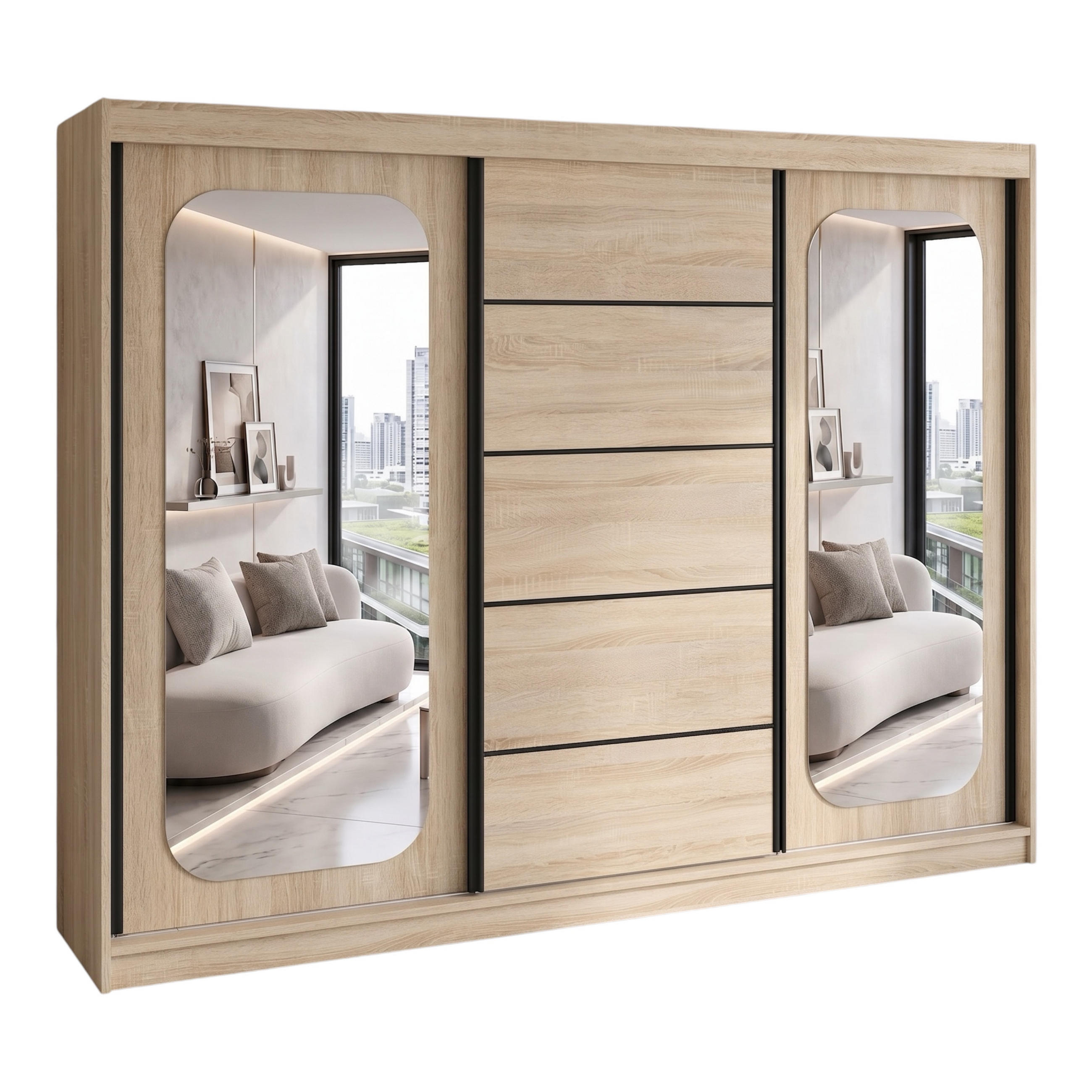 SCHWEBETÜRENSCHRANK BELANO 200 cm. Innenausstattung: Basic - Braun, Holzwerkstoff (200/215/59.5cm) - A&J MöbelLand