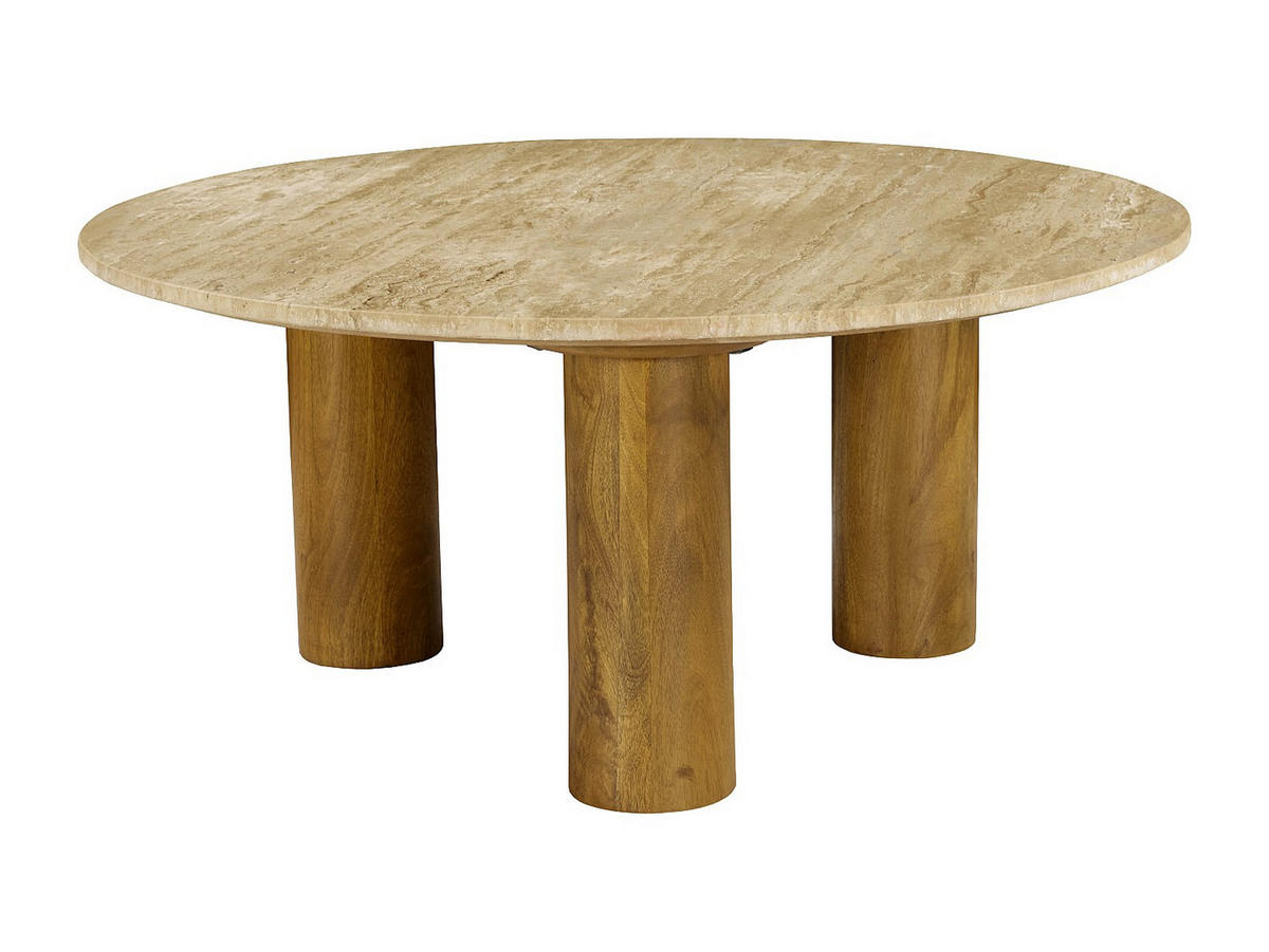 COUCHTISCH - 90 cm x 90 cm - Stein - Beige LISAVOK - Beige, Stein (90/90/40.5cm) - Vente-Unique