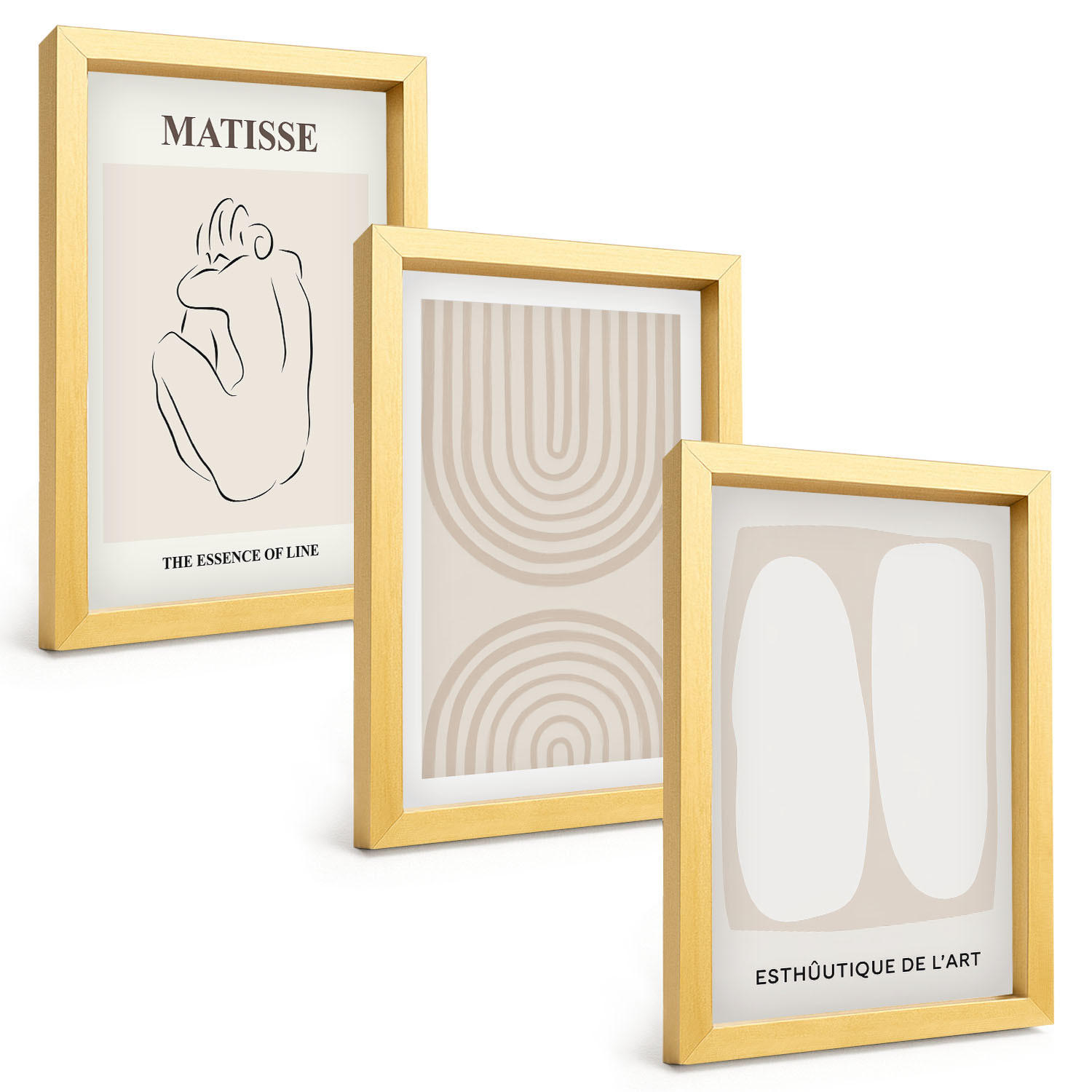 BILDER SET 3er Set - 20x30 cm Goldrahmen - Stilvolle minimalistische Linien - Goldfarben, Kunststoff (20/30cm) - TULUP