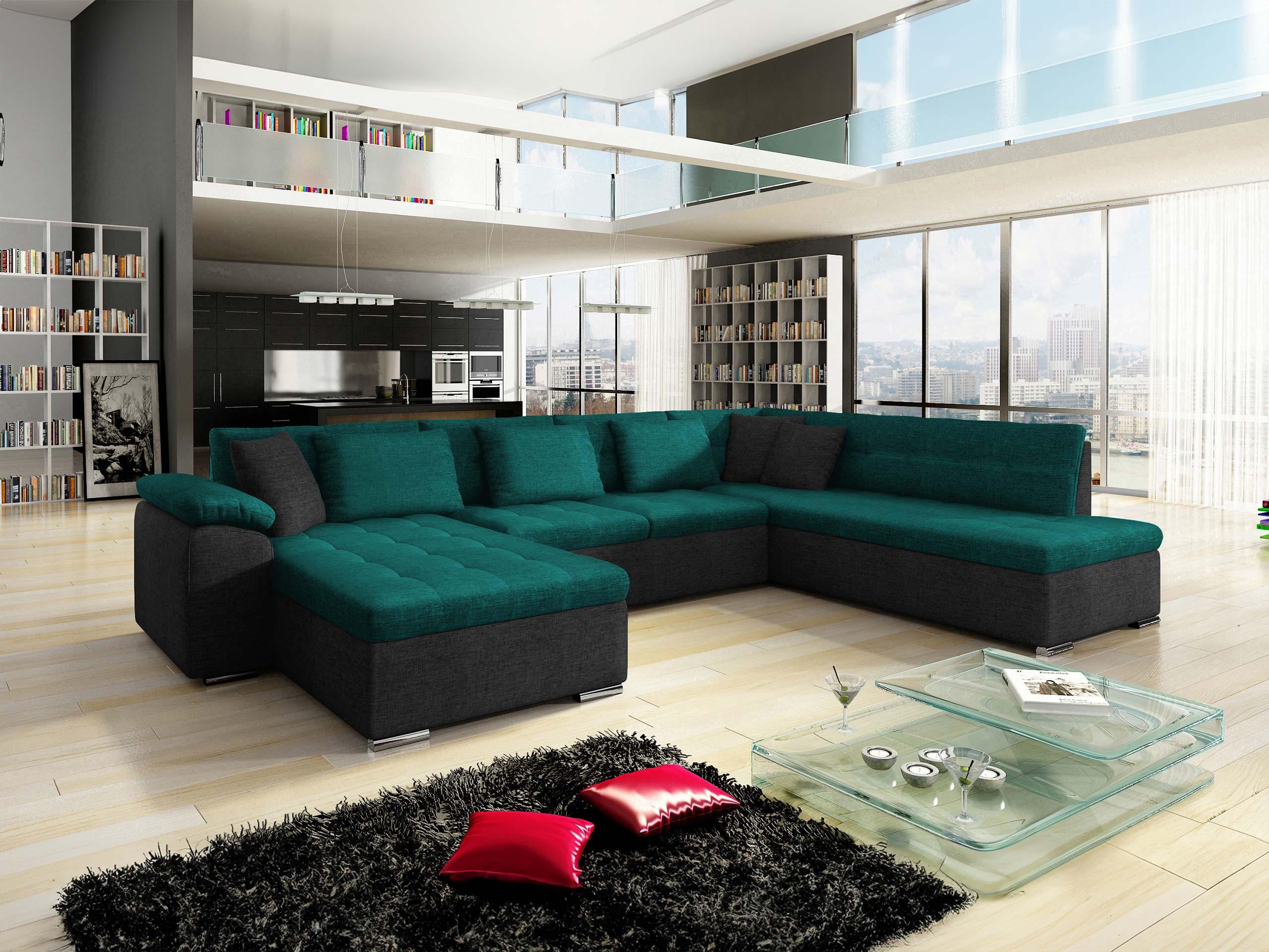 WOHNLANDSCHAFT Niko Bis, Seite: Links - Türkis, Holz/Textil (348/76/205cm) - MIRJAN24