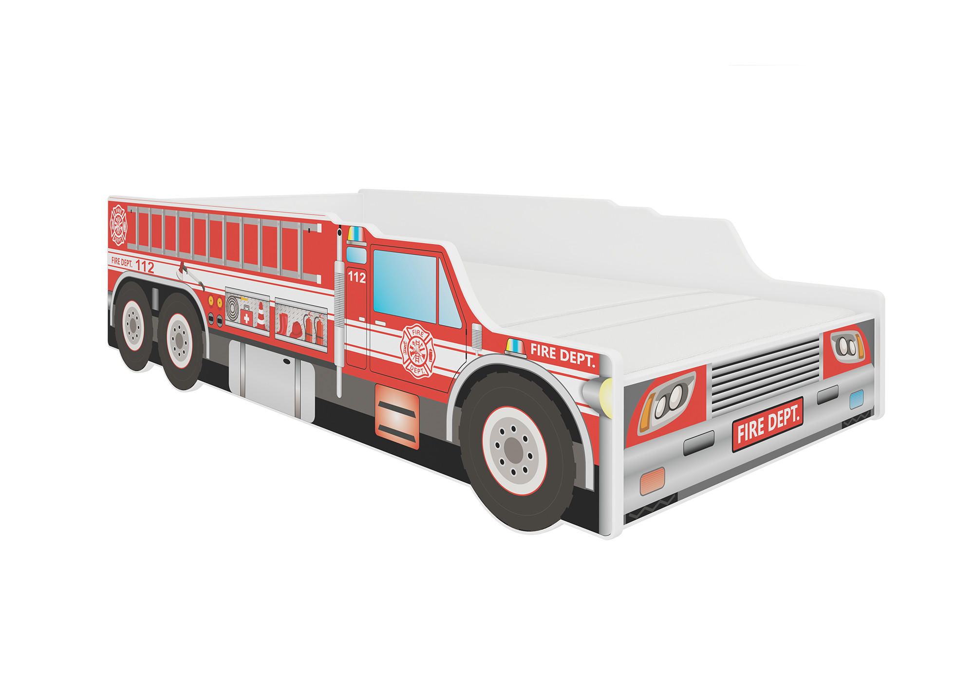 KINDERBETT Fire weiß / Motiv Feuerwehrauto 84 / 165 / 43cm - Rot/Weiß, Holz/Holzwerkstoff (80/160cm) - Feldmann-Wohnen