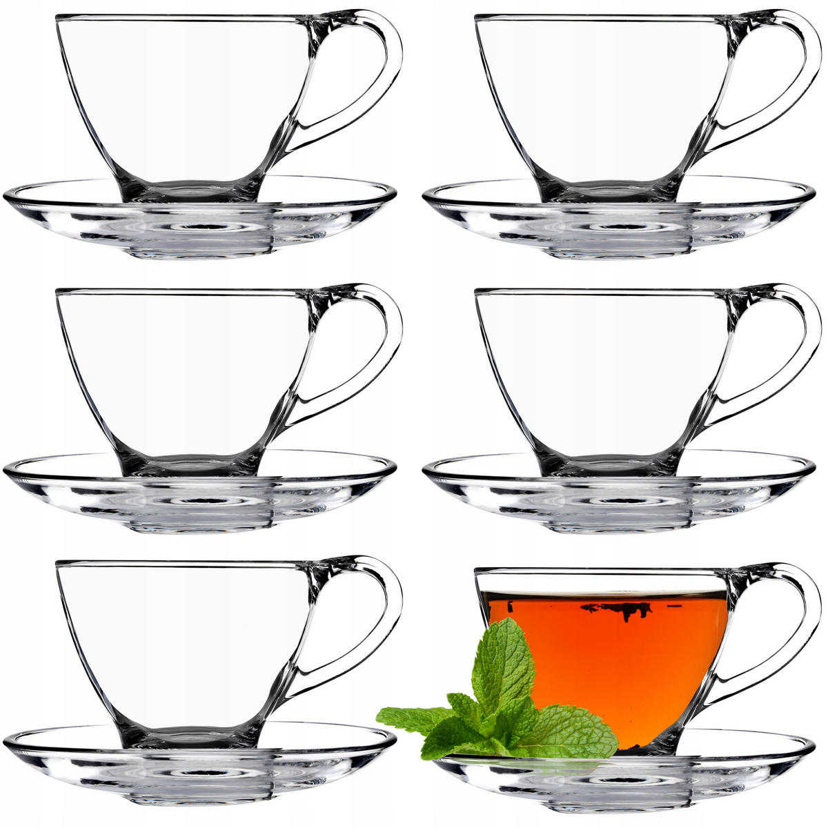 KADAX Set Tassen und Untertassen für Kaffee- und Teetassen 200 ml 6-tlg - Transparent, Glas (0.2L) - KADAX
