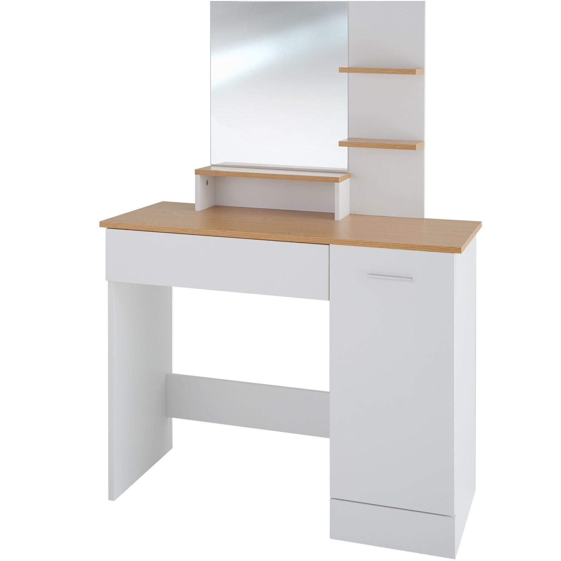SCHMINKTISCH Zoe,90 x 40 x 137,5 cm,weiß/buche - Weiß/Honig, Holzwerkstoff (40/138.5/90cm) - tectake