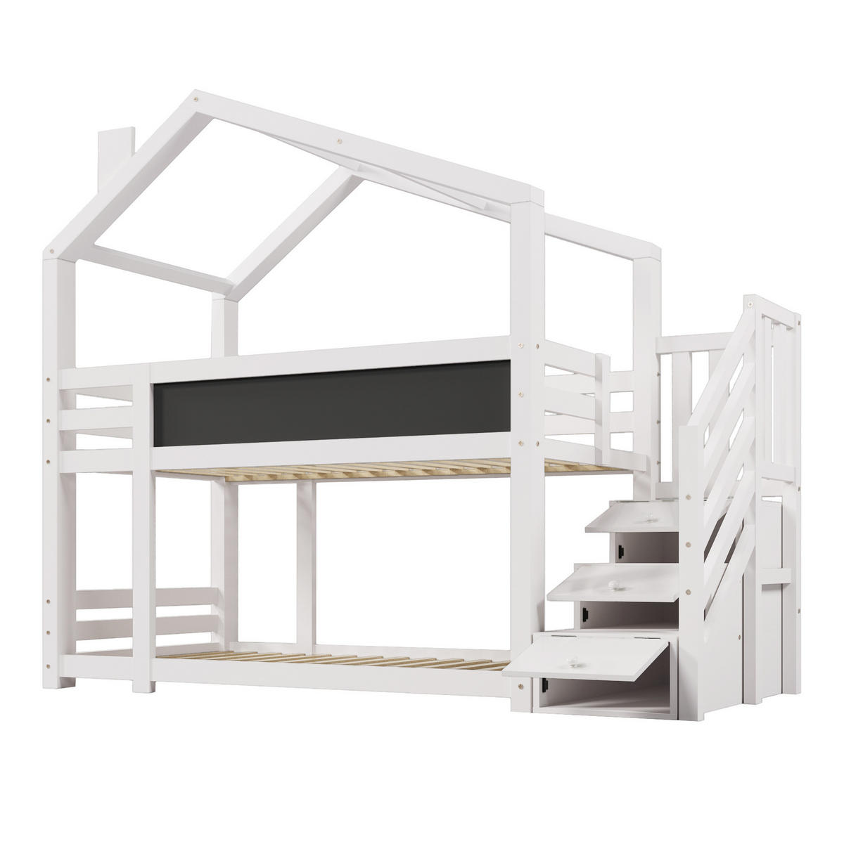 HAUSBETT 90/200 cm in Weiß mit Tafel und Stauraum - Weiß, Holzwerkstoff (90/200cm) - Flora Grace