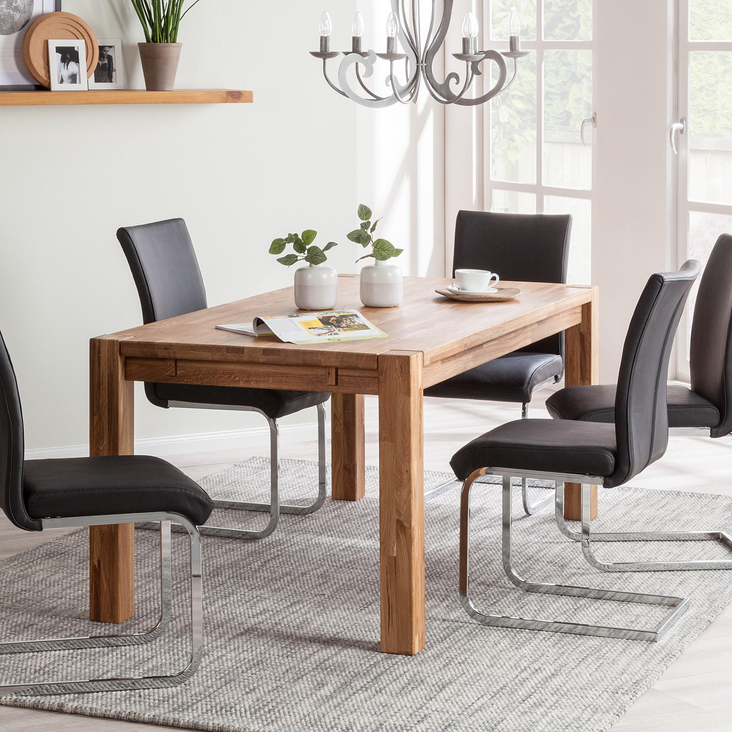 ESSTISCH - Eiche massiv - Eichefarben, Holz (90/180/75cm) - home24