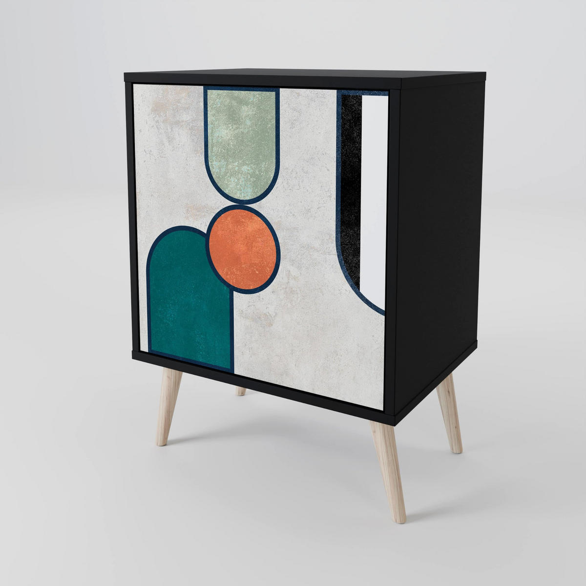 SIDEBOARD COOL STORY, Schwarz, 57,5x42x70,5 cm, Schwarze Metall-Sternfüße - Multicolor/Schwarz, Holzwerkstoff/Metall (57.5/70.5/42cm) - SpaceRebels