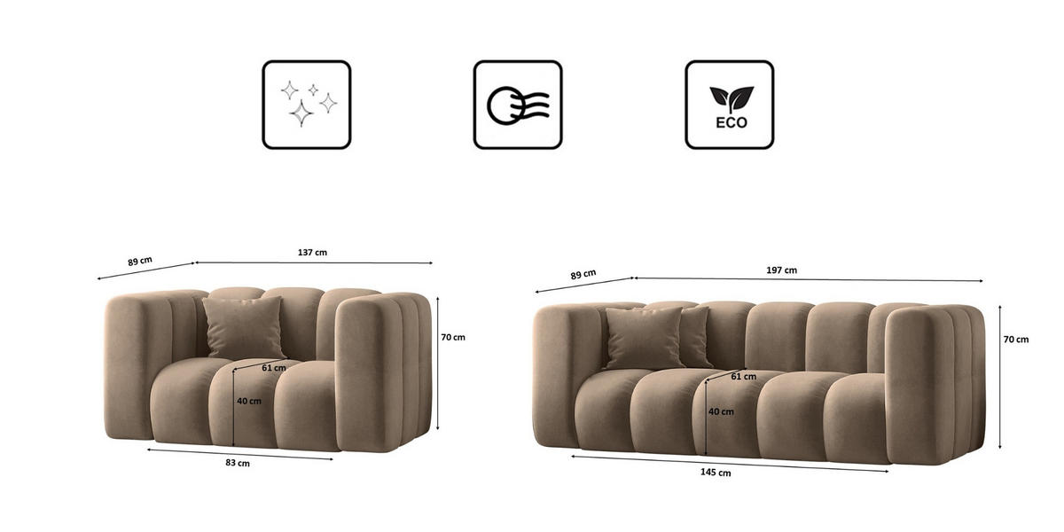 SOFAGARNITUR 2+1+1 Serie Grand Stilvol, Stoff Salvador Salvador Dunkelbeige - Cappuccino, Holz (91/70/197cm) - Kaiser Möbel