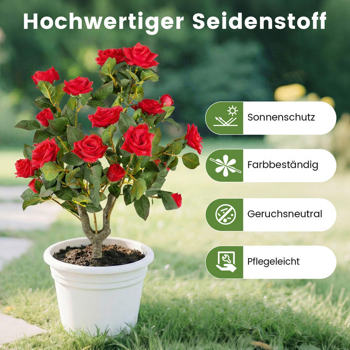 KÜNSTLICHE ROSEN mit Erdspieß rot(2er-Set) - Rot, Kunststoff (80cm) - COSTWAY