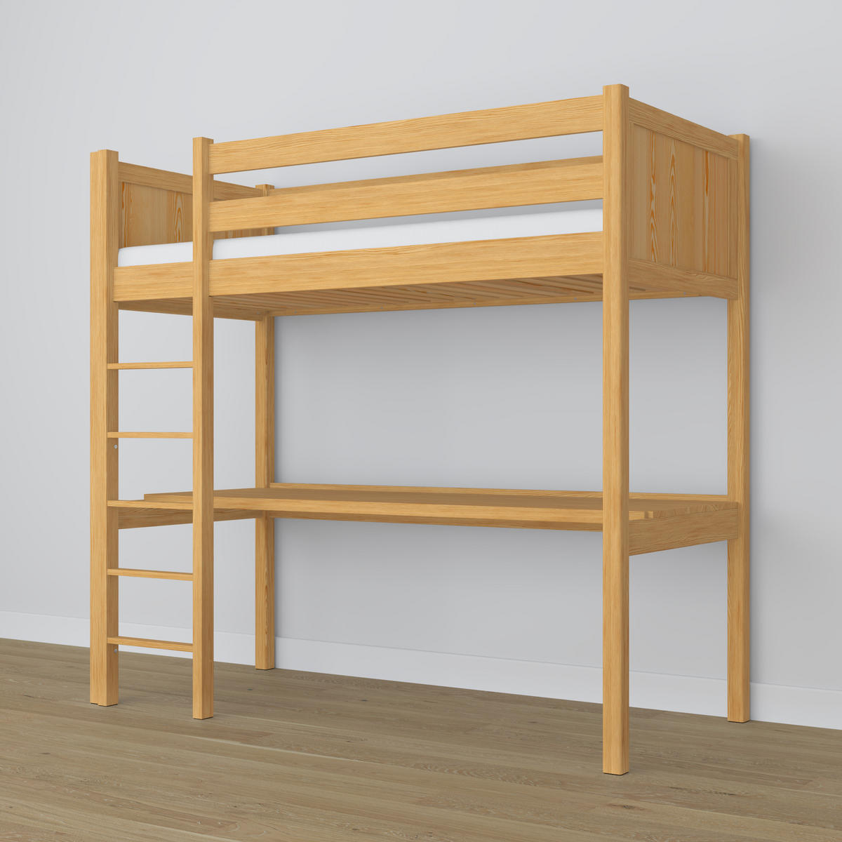 HOCHBETT N06 mit Schreibtisch Naturkiefer 90/180 - Hellbraun, Naturmaterialien/Holz (90/180cm) - N-Wood