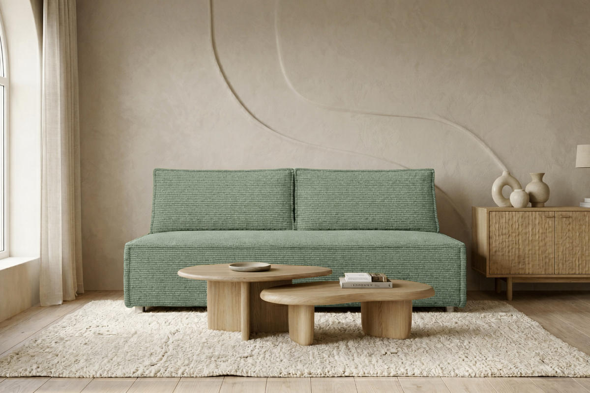 SCHLAFSOFA Mit Bettkasten DUO, Stoff Poso, Hellgrün - Hellgrün, Holz (198/89/90cm) - Kaiser Möbel