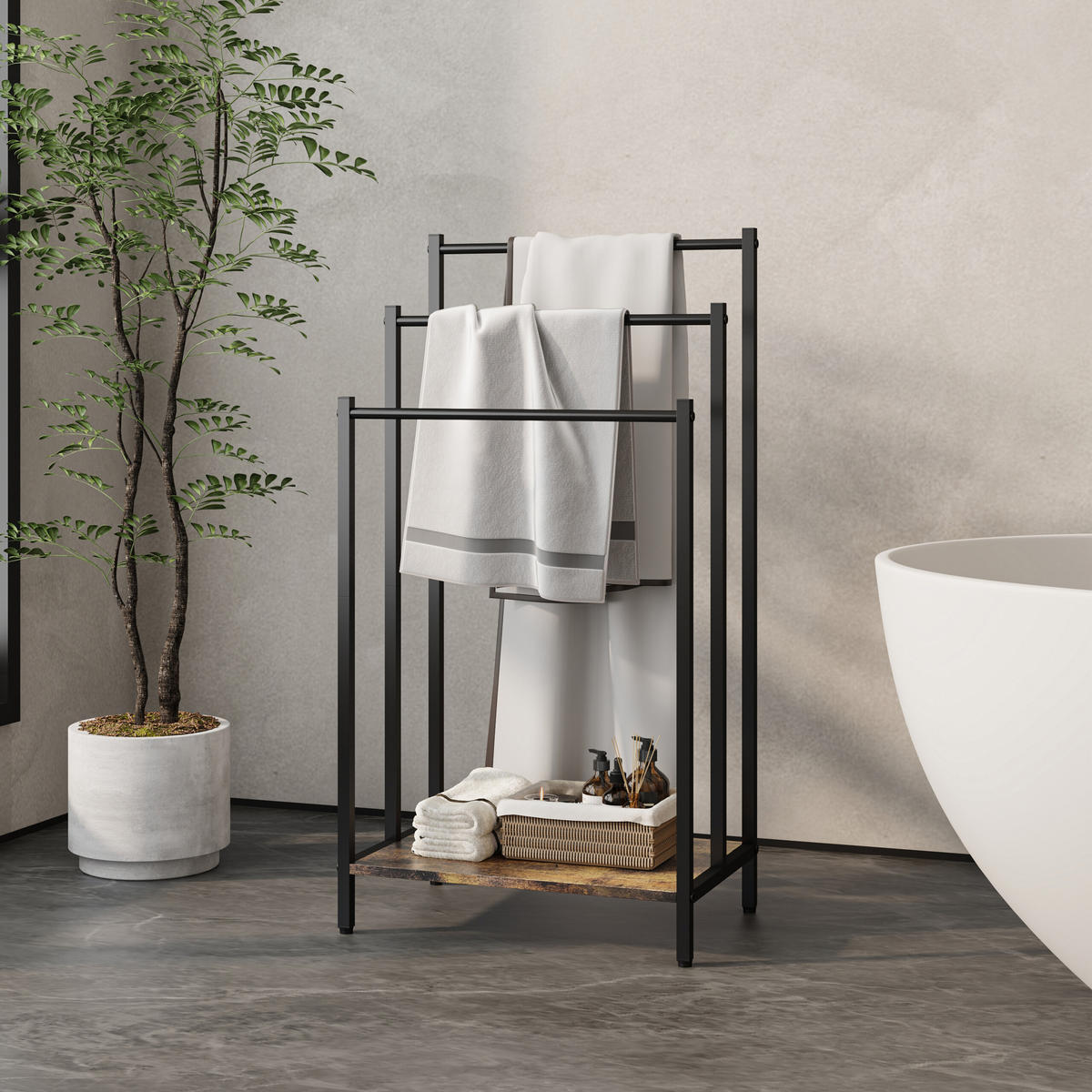 HANDTUCHSTÄNDER - Schwarz, Holzwerkstoff/Metall (43/81/28cm) - Relaxdays