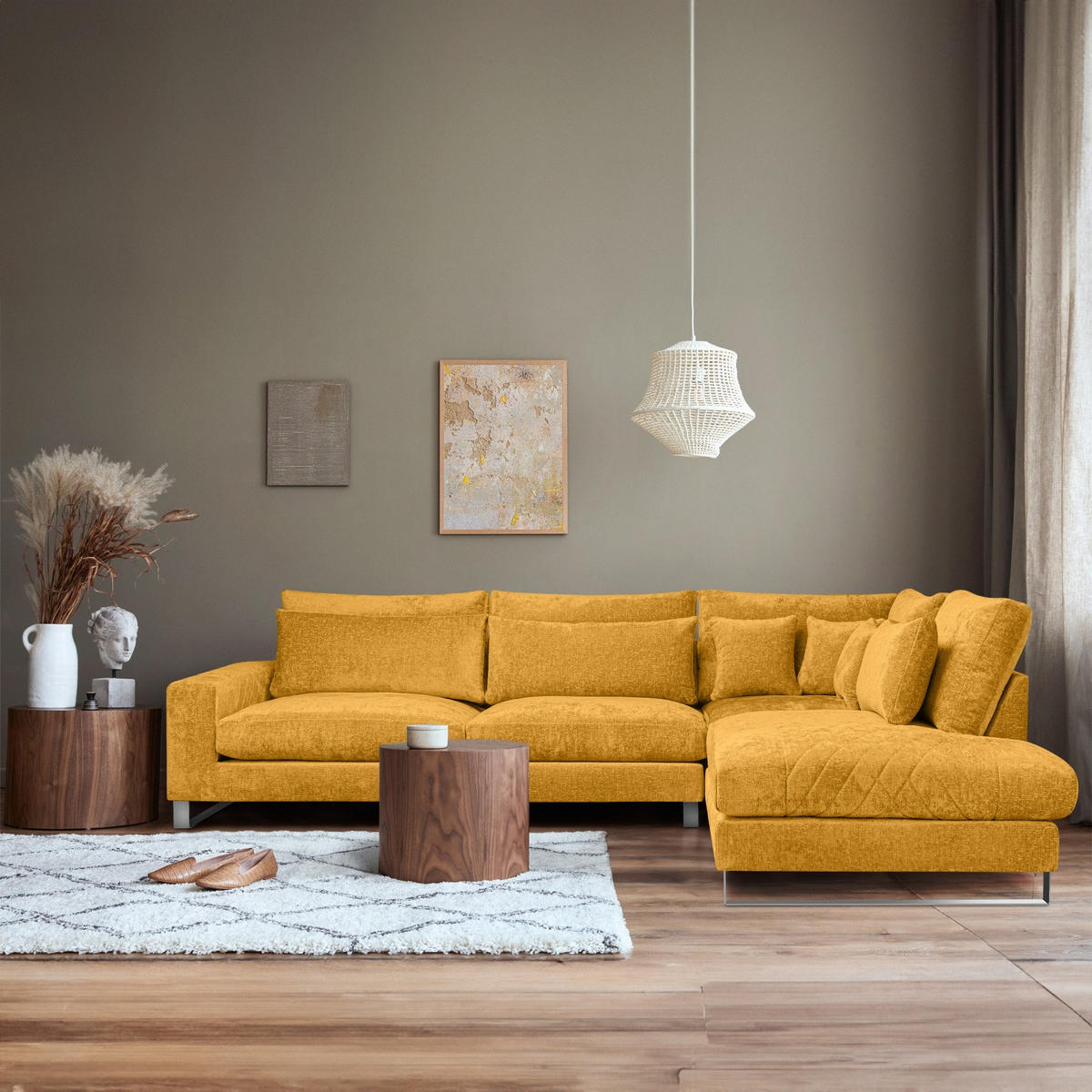ECKSOFA RECHTS BRENTIS Chenille-Stoff, Gelb - Gelb, Textil (314/224cm) - KONSIMO®