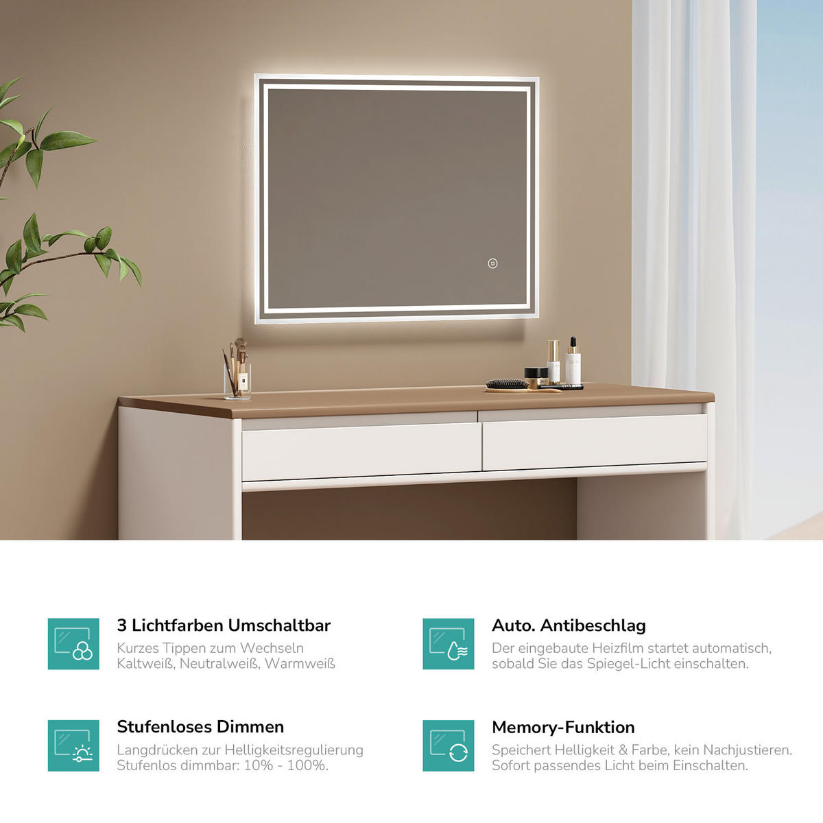 KOUPELNOVÉ ZRCADLO s osvětlením proti zamlžování 80/60/3,5 cm - průhledná, sklo (80/60/3.5cm) - EMKE