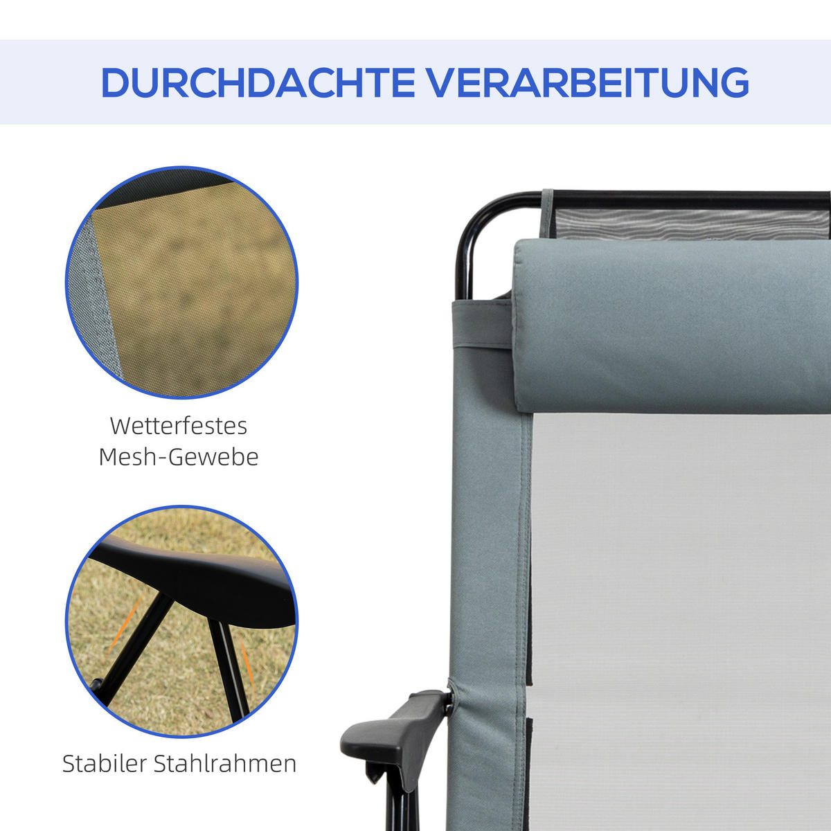 KLAPPSTUHL mit verstellbarer Rückenlehne Armlehne, 2er-Set, Stahl, Oxford, Grau - Grau, Textil/Metall (70/109/62cm) - Outsunny