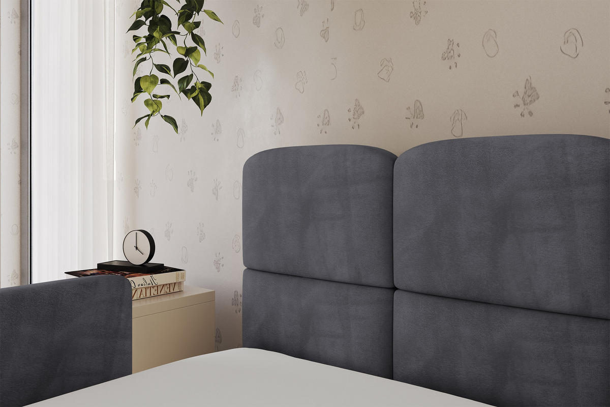 EINZELLBETT Jugendbett mit Bettkasten, Rechts - KIVY 100x200 Dunkelgrau - Dunkelgrau, Holzwerkstoff/Textil (100/200cm) - ALTDECOR