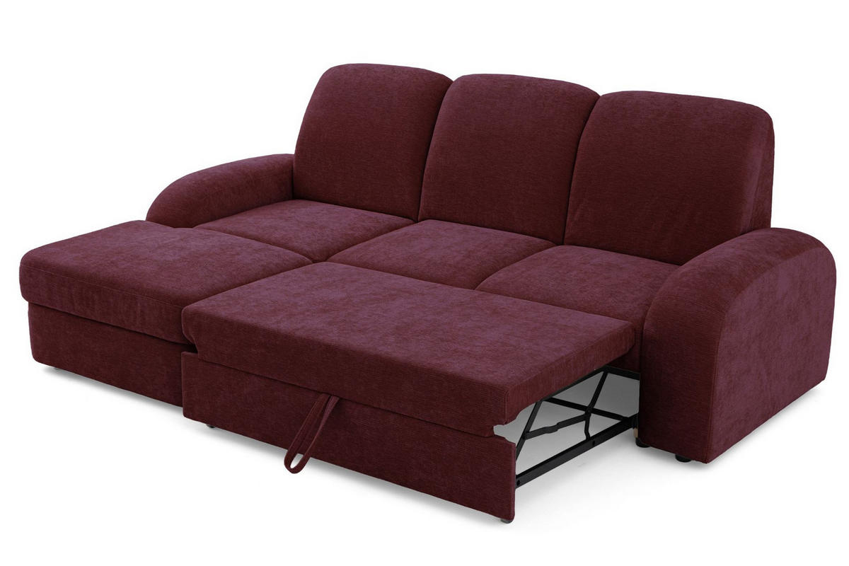 ECKSOFA VIBE S Links mit Schlaffunktion 130x202 Chenille Bordeaux - Bordeaux/Schwarz, Holz/Kunststoff (255/156cm) - Muffo