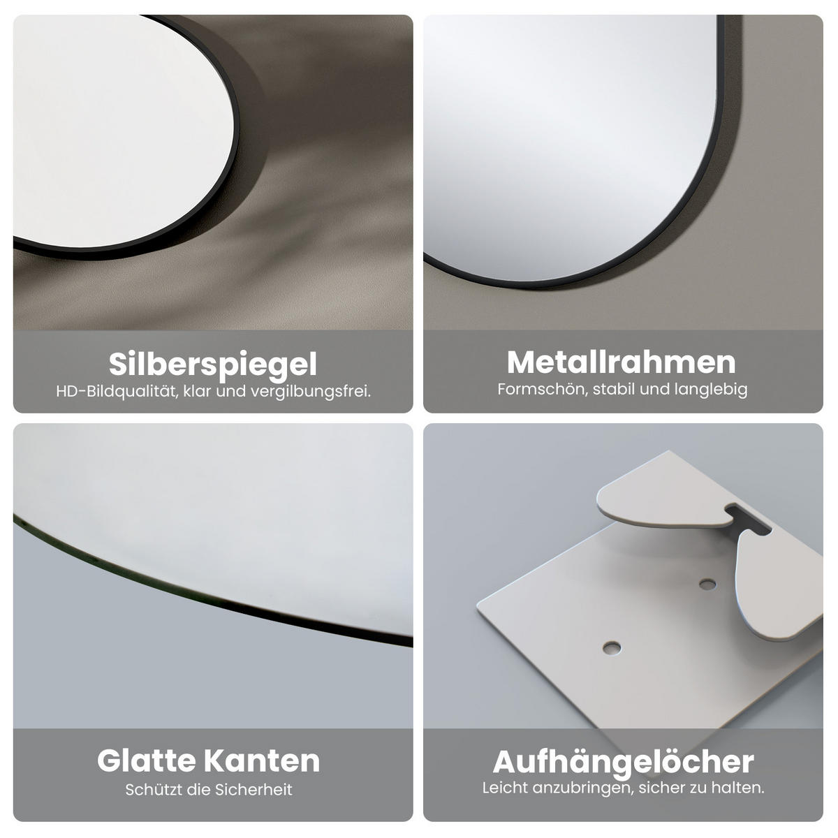 WANDSPIEGEL er Glasspiegel Ovale Schwarz 100/60/2 cm - Schwarz, Glas/Metall (60/100/2cm) - EMKE