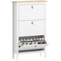 SCHUHSCHRANK,3 Klappschubladen herausnehmbare Böden für 21 Paar,weiß - Weiß, Holzwerkstoff (80/131/24cm) - Vallsero