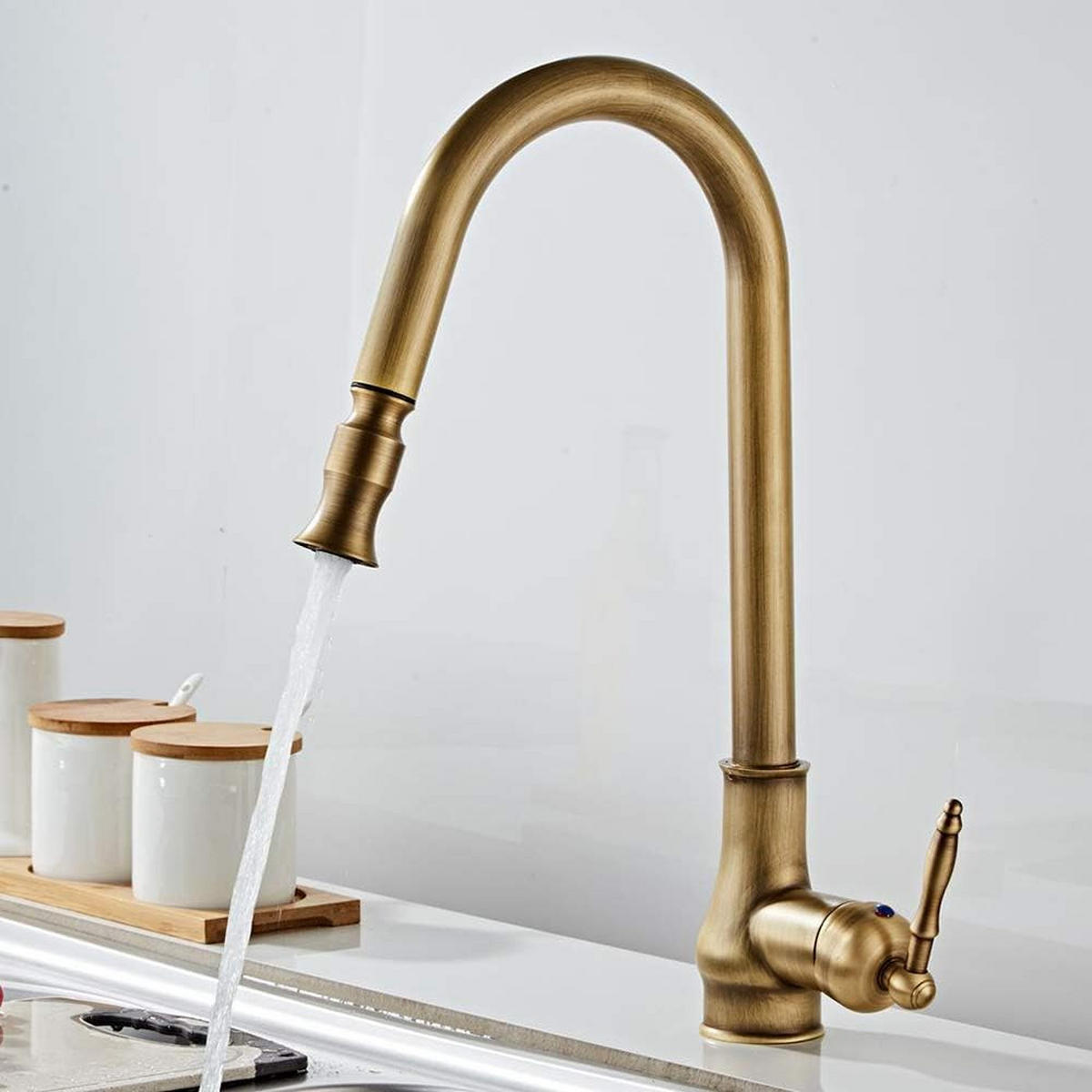 KÜCHENARMATUR im Antik-Stil mit Ausziehfunktion, goldfarben, 58 x 26 x 8 cm - Goldfarben, Metall (58/8/26cm) - Vallsero