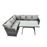 SITZGRUPPE mit Ecksofa Polyrattan Dunkelgrau 6-Sitzer - Dunkelgrau/Grau, Glas/Kunststoff - Fimous