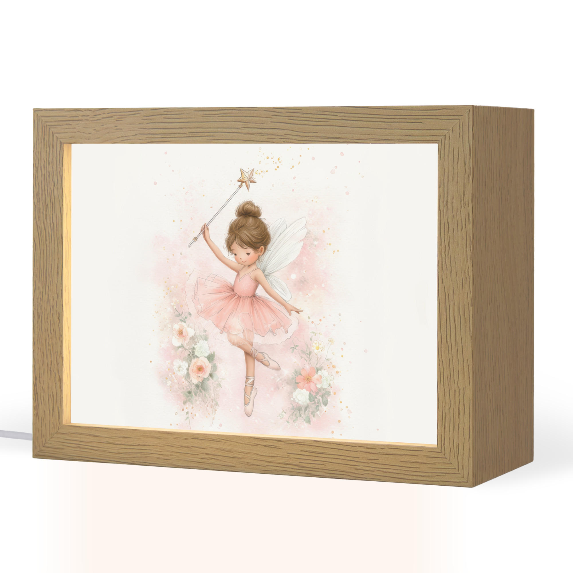 NACHTTISCHLAMPE Ballerina - Fee - Blumen - Rosa 20x15 cm - Rosa, Holzwerkstoff (8/20/15cm)