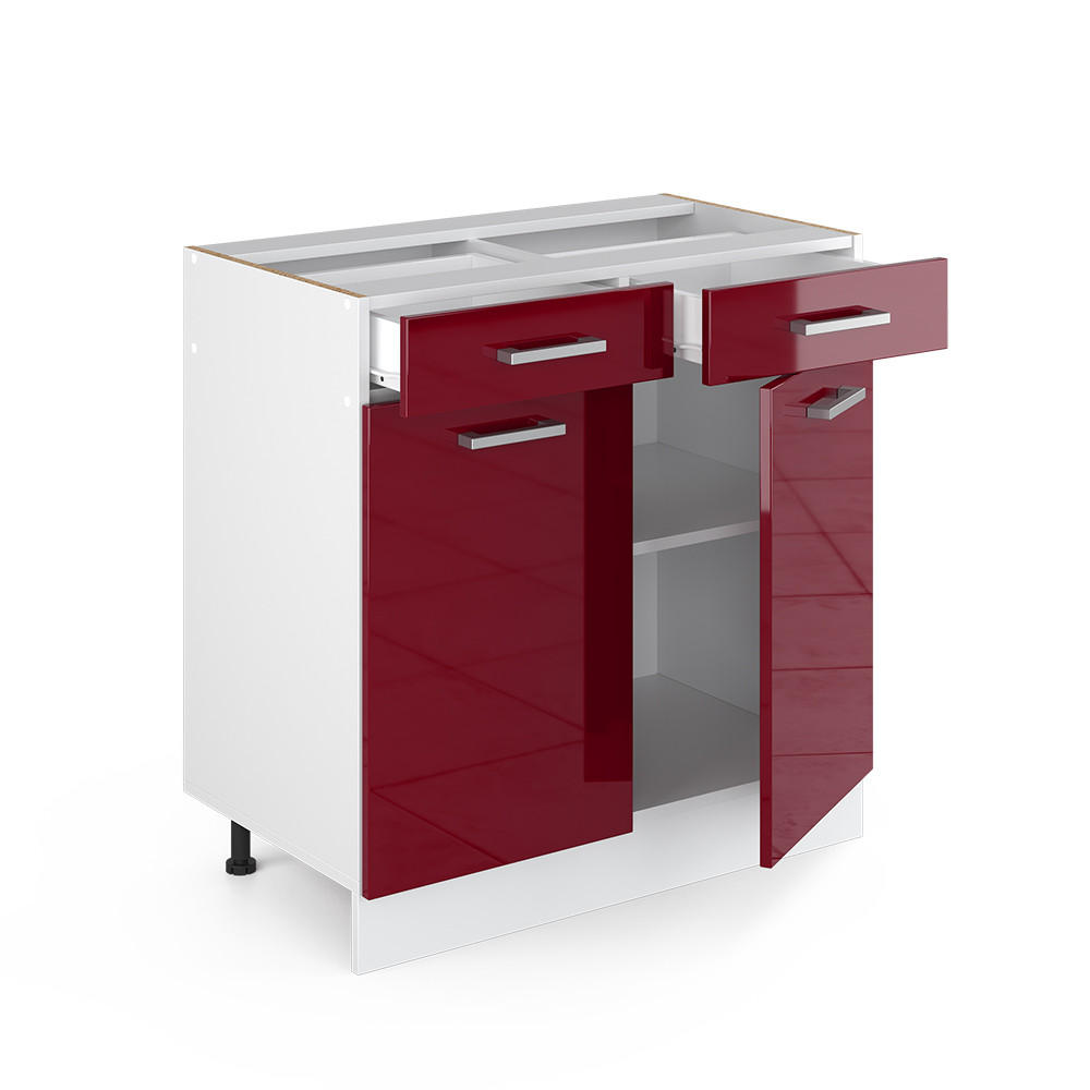 KÜCHENUNTERSCHRANK R-Line Rot Hochglanz 80 cm ohne Arbeitsplatte - Rot/Weiß, Holzwerkstoff (80/81.6/46cm) - Vicco