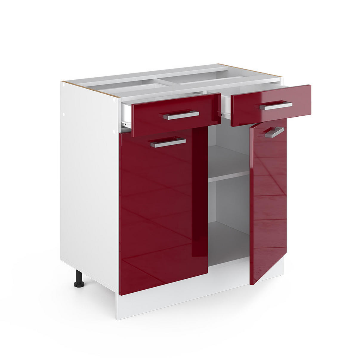 KÜCHENUNTERSCHRANK R-Line Bordeaux Hochglanz 80 cm, AP Anthrazit - Bordeaux/Weiß, Holzwerkstoff (80/81.6/60cm) - Vicco