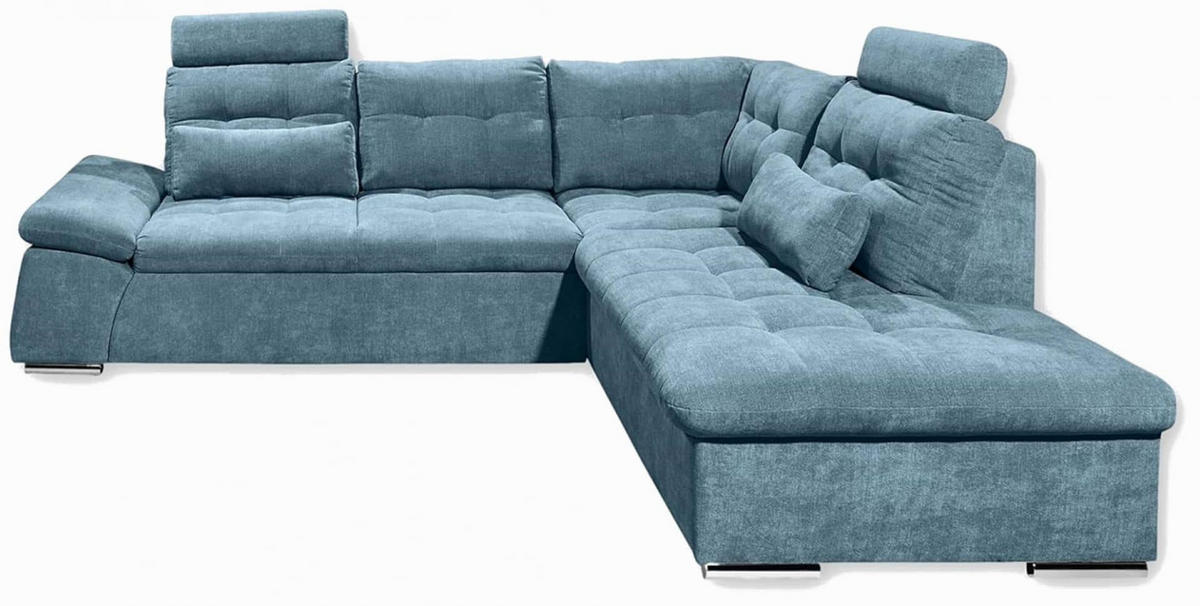 ECKSOFA mit Schlaffunktion, Bettkasten und verstellbarer Armlehne - Chromfarben/Blau, Textil (219/260cm) - ed exciting design
