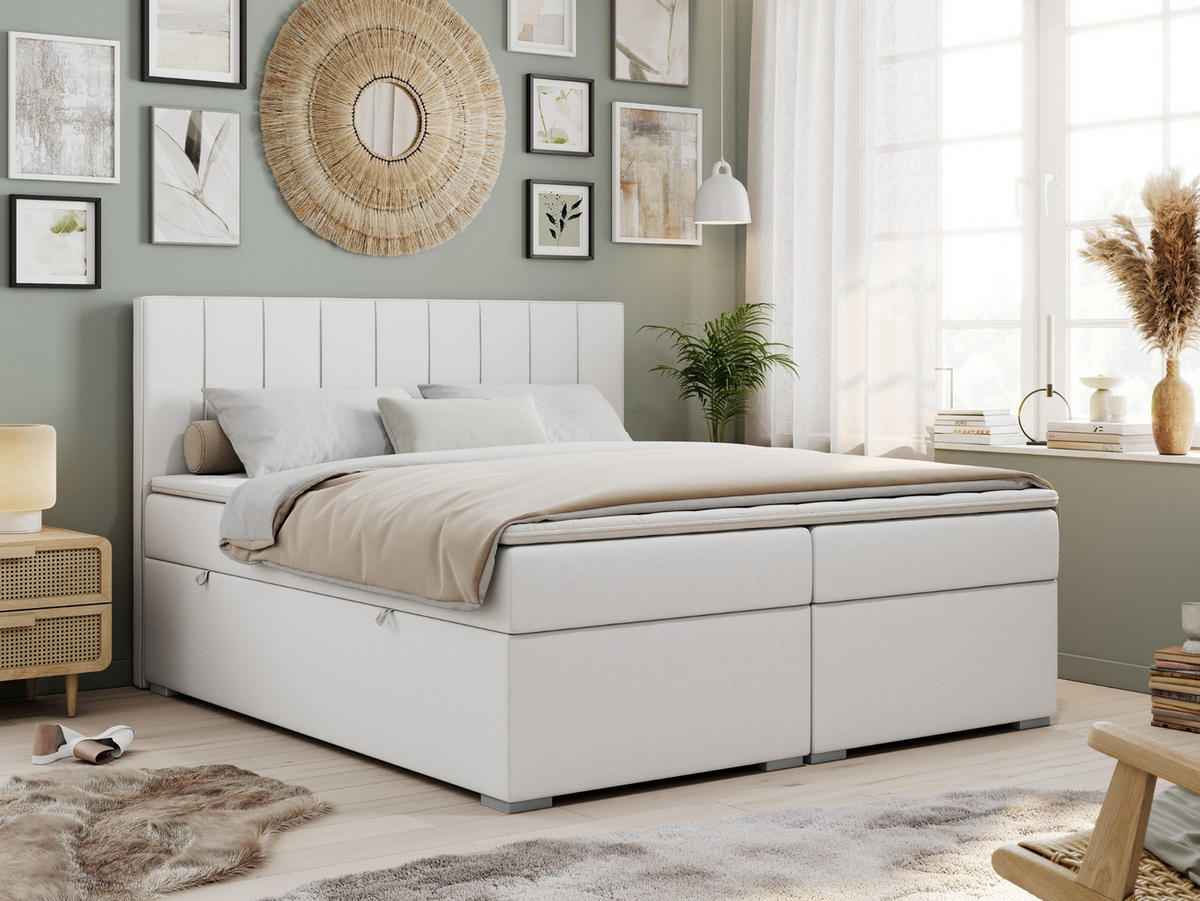 BOXBETT ALLY 200/200 Weiß Kunstleder - H4 - Weiß, Holz/Textil (200/200cm) - MKS