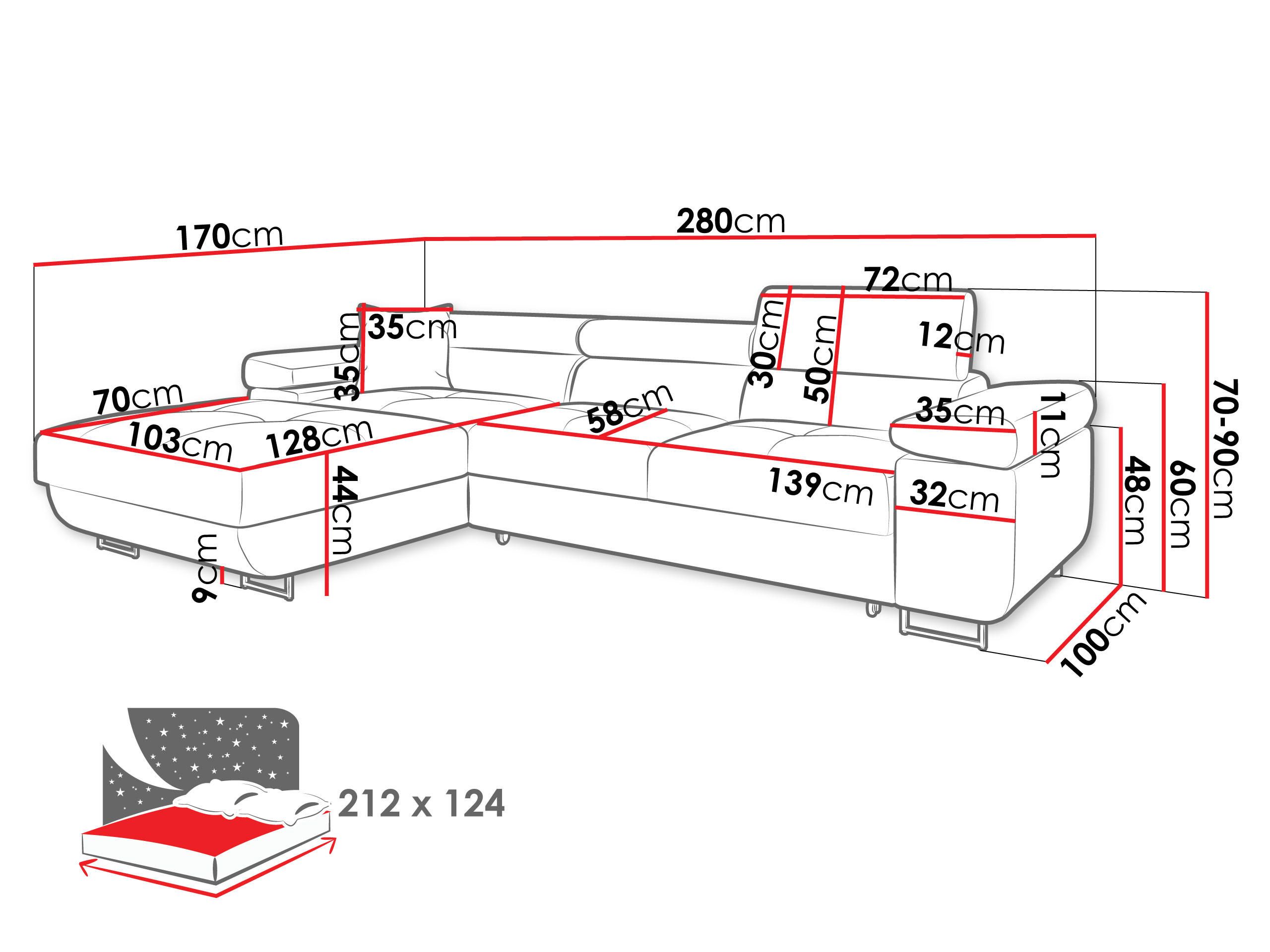 Thumbnail - Mirjan24 Ecksofa, Schwarz, Textil, 5-Sitzer, links montierbar, L-Form,Rechteckig, 280x170 cm, Wohnzimmer, Sofas & Couche...