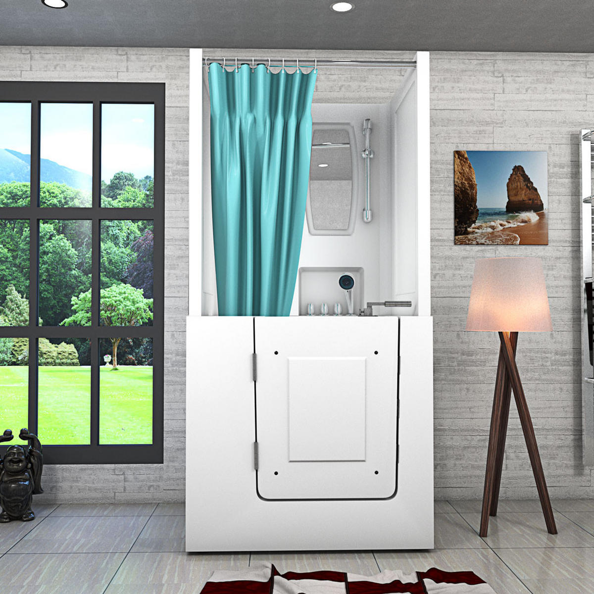 DUSCHE mit Sitzwanne und Tür S02D-TH-B-L - Weiß, Glas/Kunststoff (100/78/205cm) - AcquaVapore by Sandra Jentho