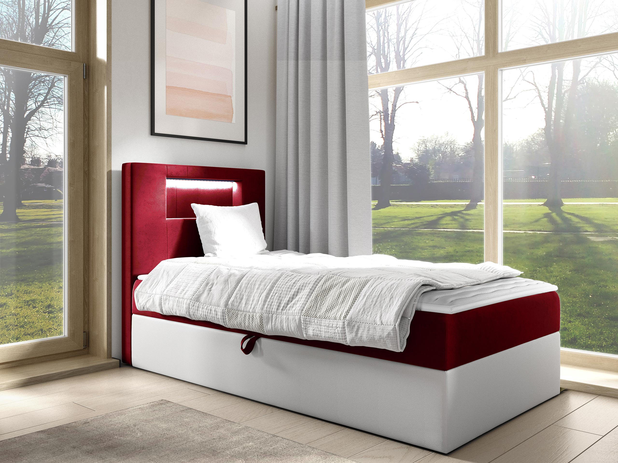 BOXBETT Gold Junior 1, Seite zum Öffnen des Bettkastens: Links - Rot/Weiß, Holz (100/200cm) - MIRJAN24