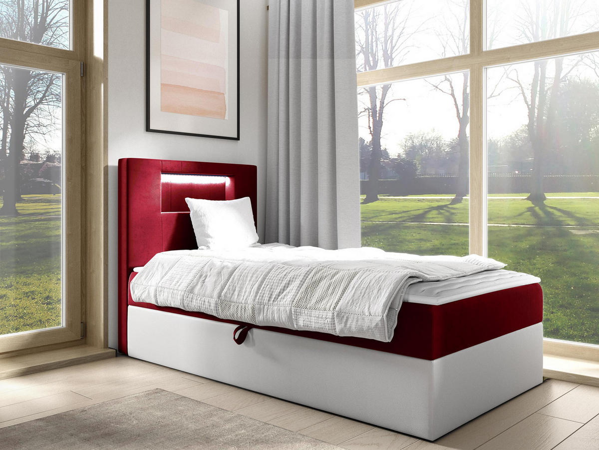 BOXBETT Gold Junior 1, Seite zum Öffnen des Bettkastens: Links - Rot/Weiß, Holz (100/200cm) - MIRJAN24