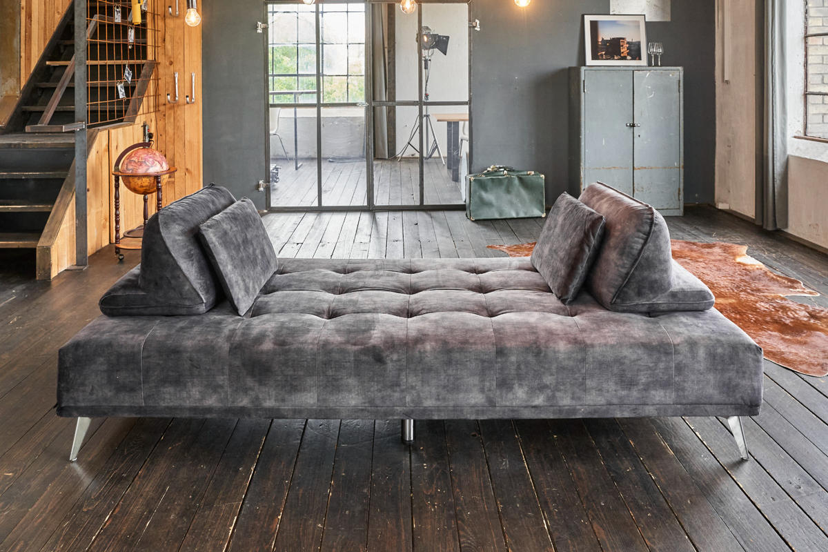 SOFA MIT HOCKER WIOLO Anthrazit Velvet - Anthrazit/Silberfarben, Textil (220/80/240cm) - KAWOLA