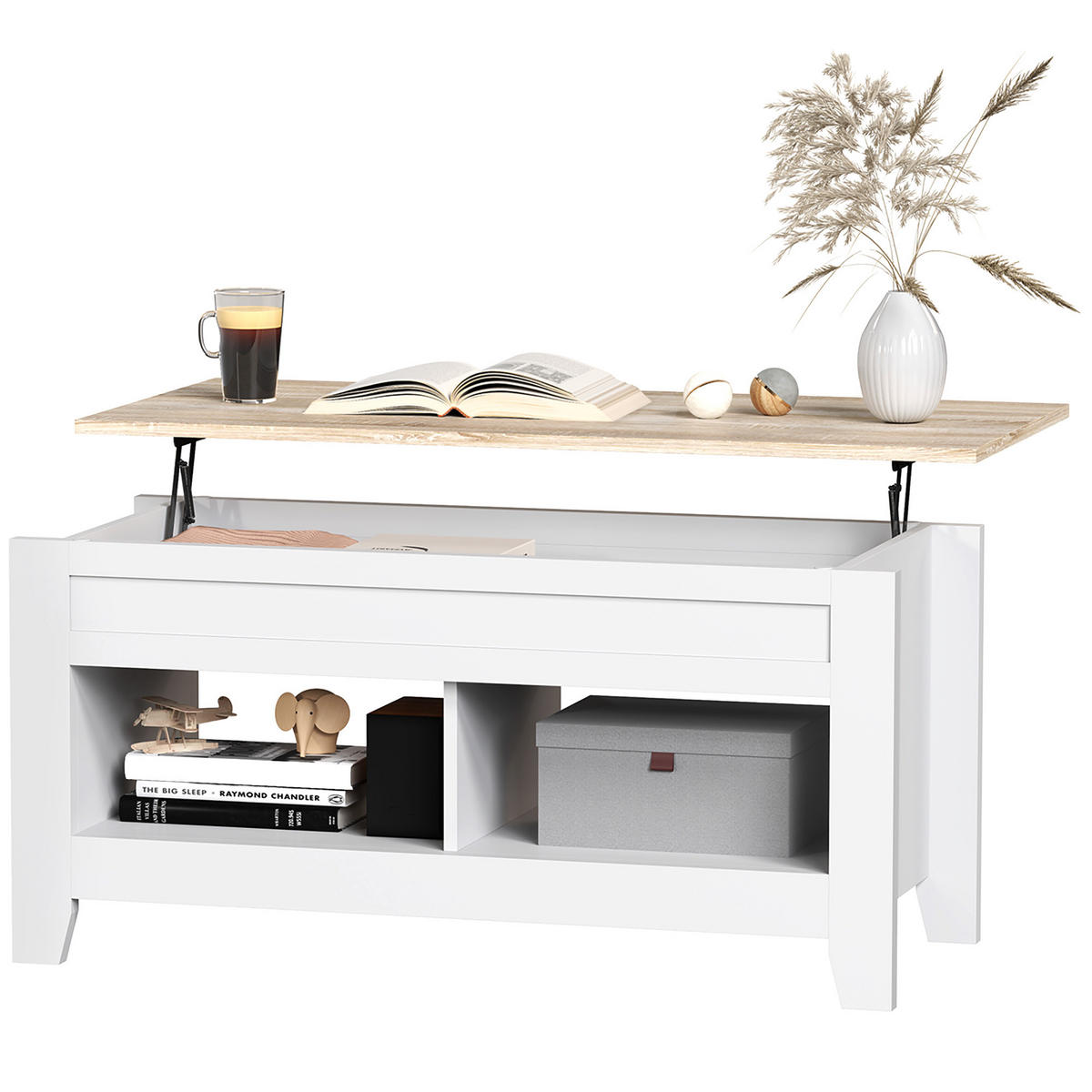 COUCHTISCH DE-15802 klappbare Platte Weiß - Weiß, Holzwerkstoff (105/50/62.5cm) - ComfortXL