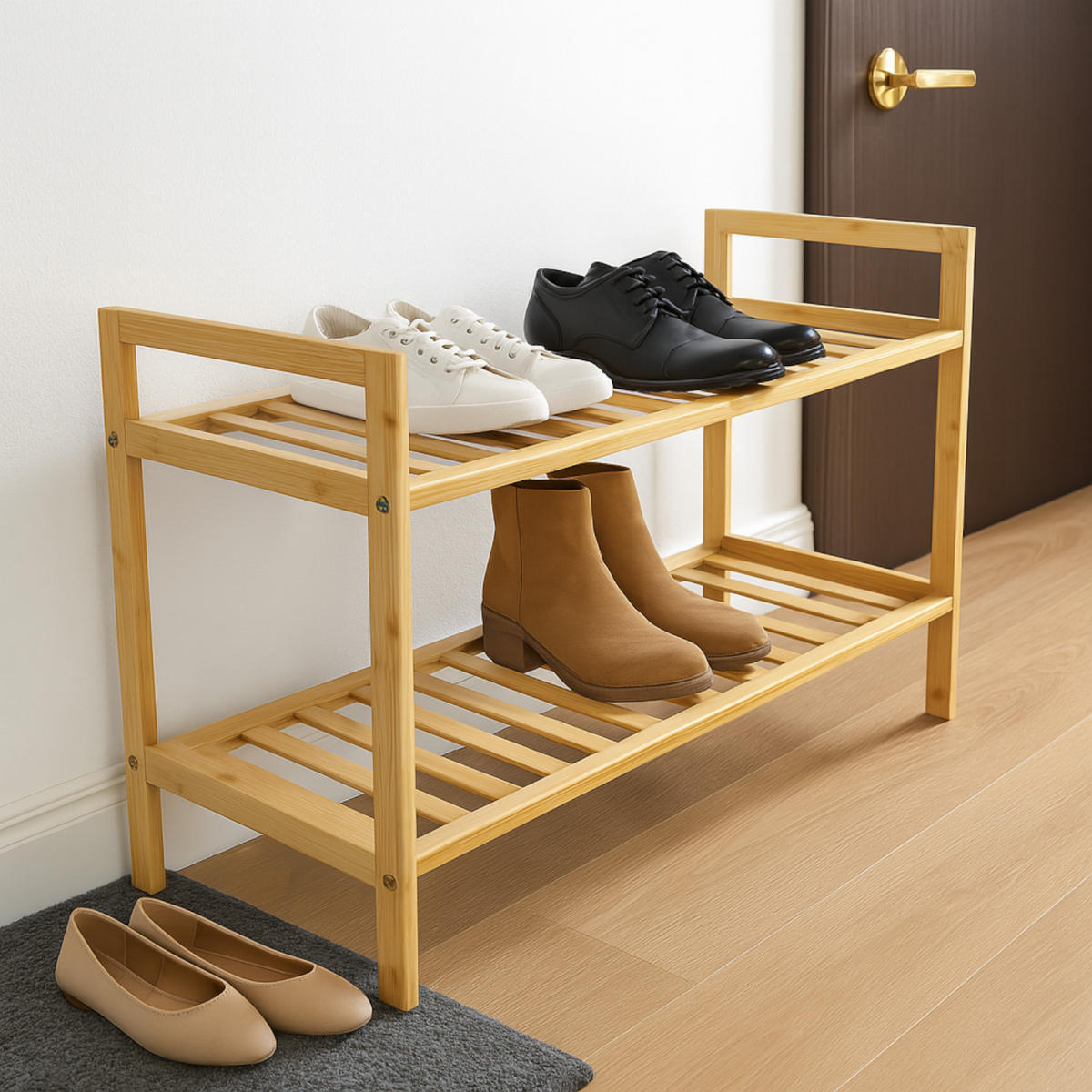 SCHUHREGAL Bambus Naturfarben 2-stufig 69/27/40 cm - Naturfarben, Holz (69/40/27cm) - Begryf